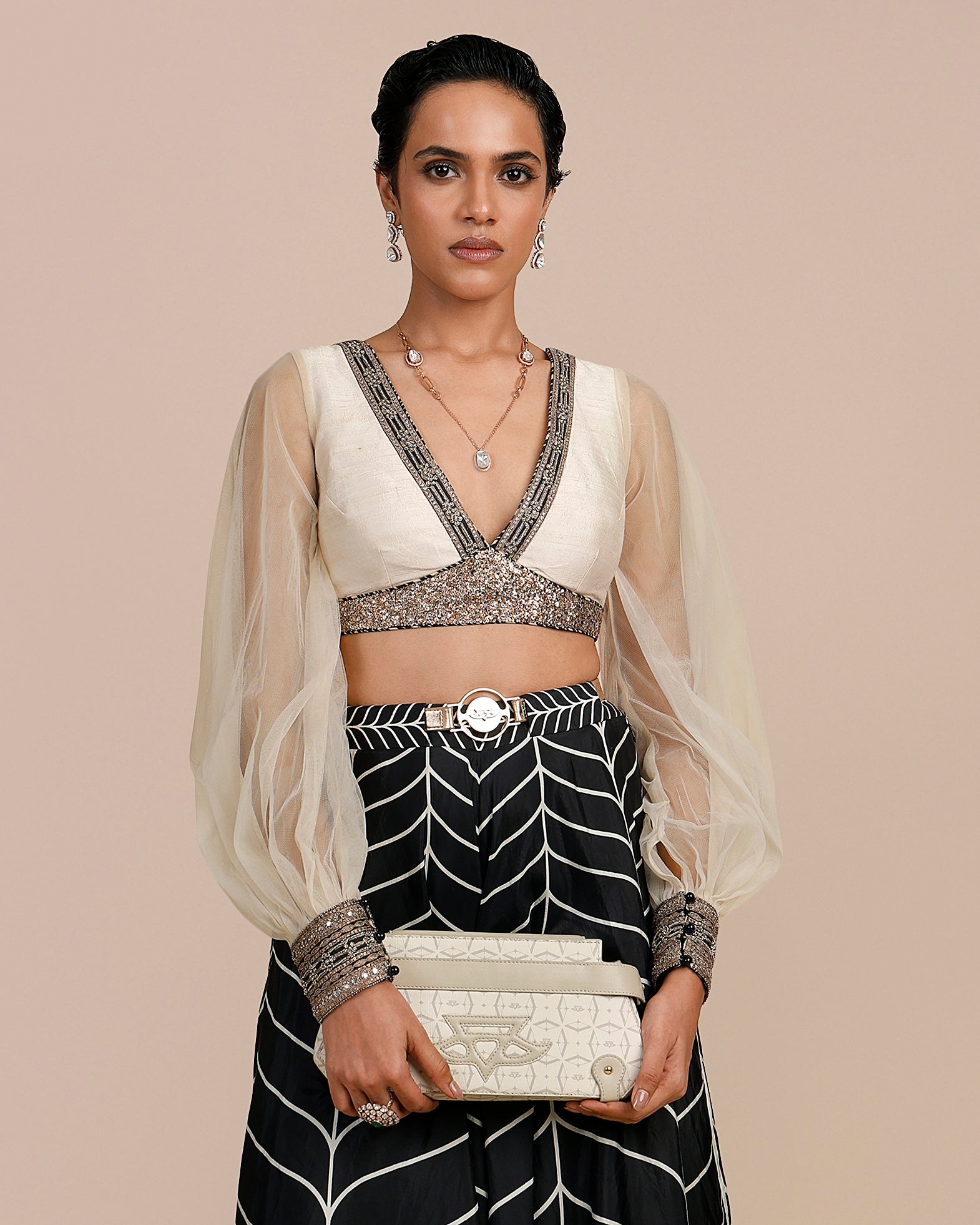 Linear Chevron Sharara Set