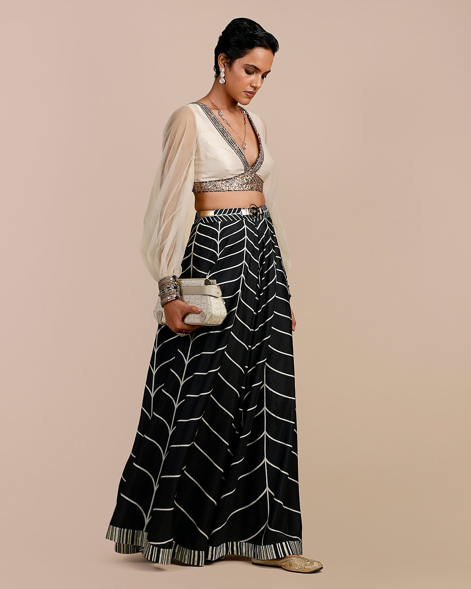 Linear Chevron Sharara Set
