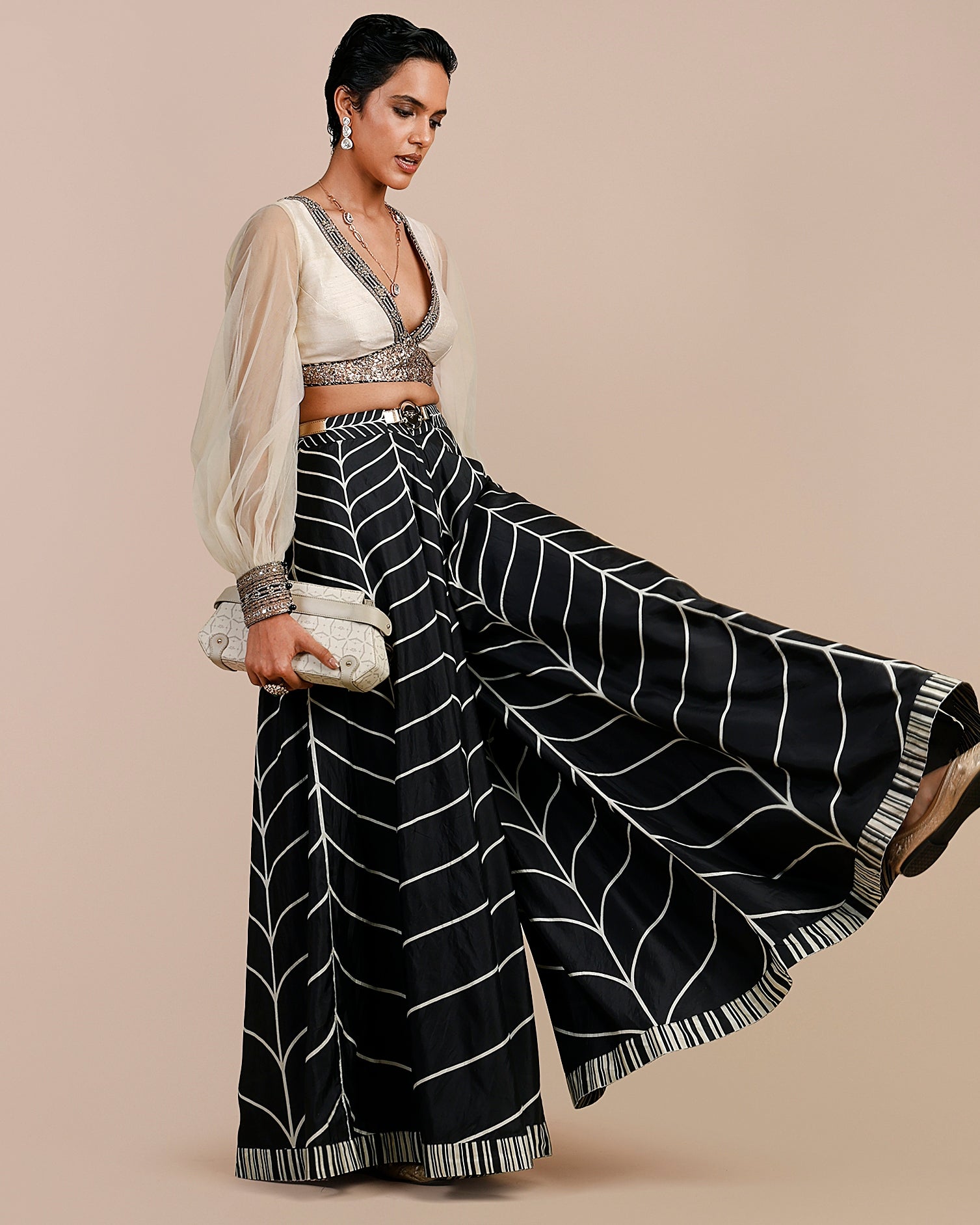 Linear Chevron Sharara Set
