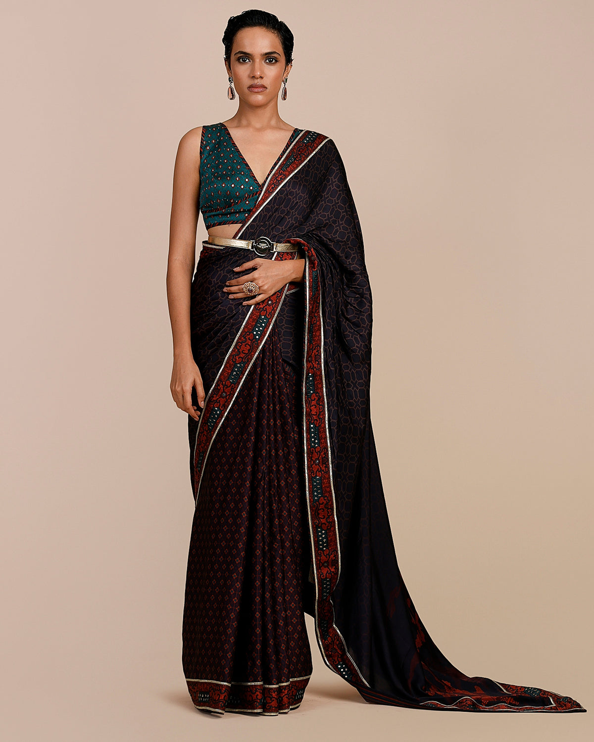 Mulberry Purple - Turquoise Blue Sari Set