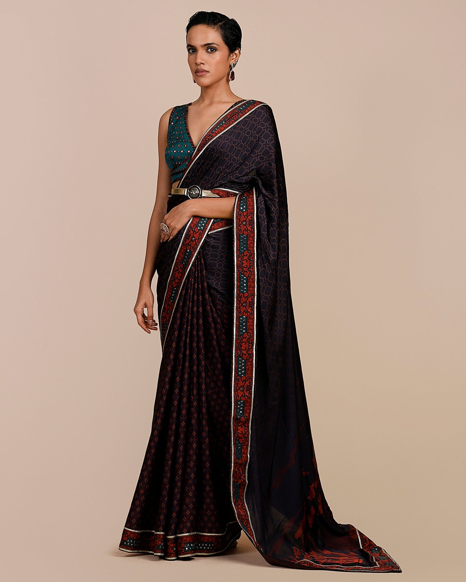 Mulberry Purple - Turquoise Blue Sari Set