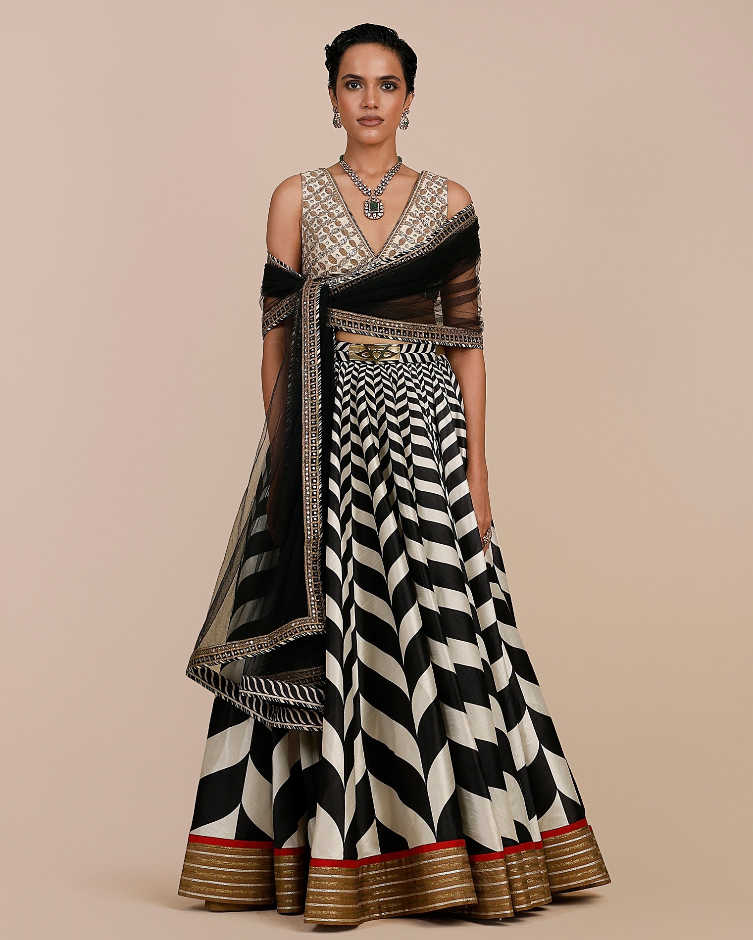 Crème Ivory Chevron Skirt Set