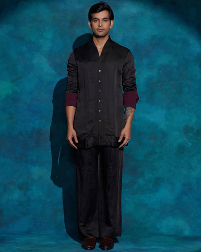 Black Shawl Collar Kurta Set
