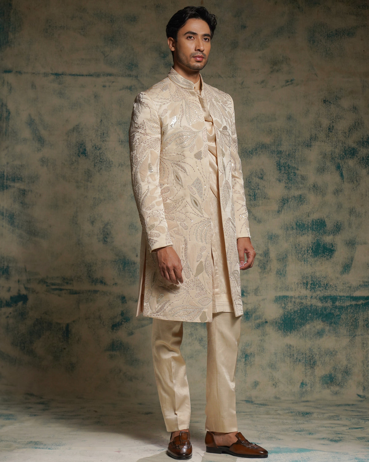 Buttercream Hand Embroidered Contempoarary Jacket Set