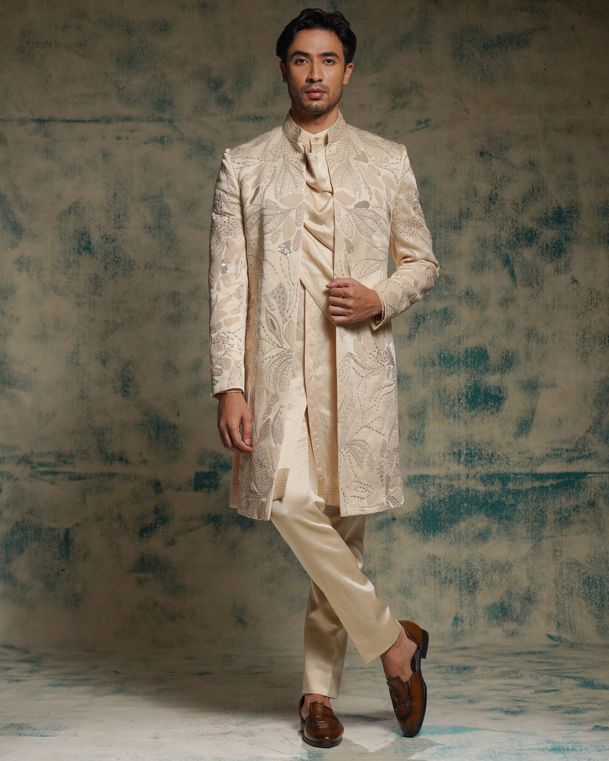 Buttercream Hand Embroidered Contempoarary Jacket Set