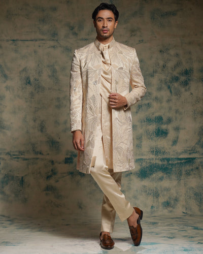 Buttercream Hand Embroidered Contempoarary Jacket Set