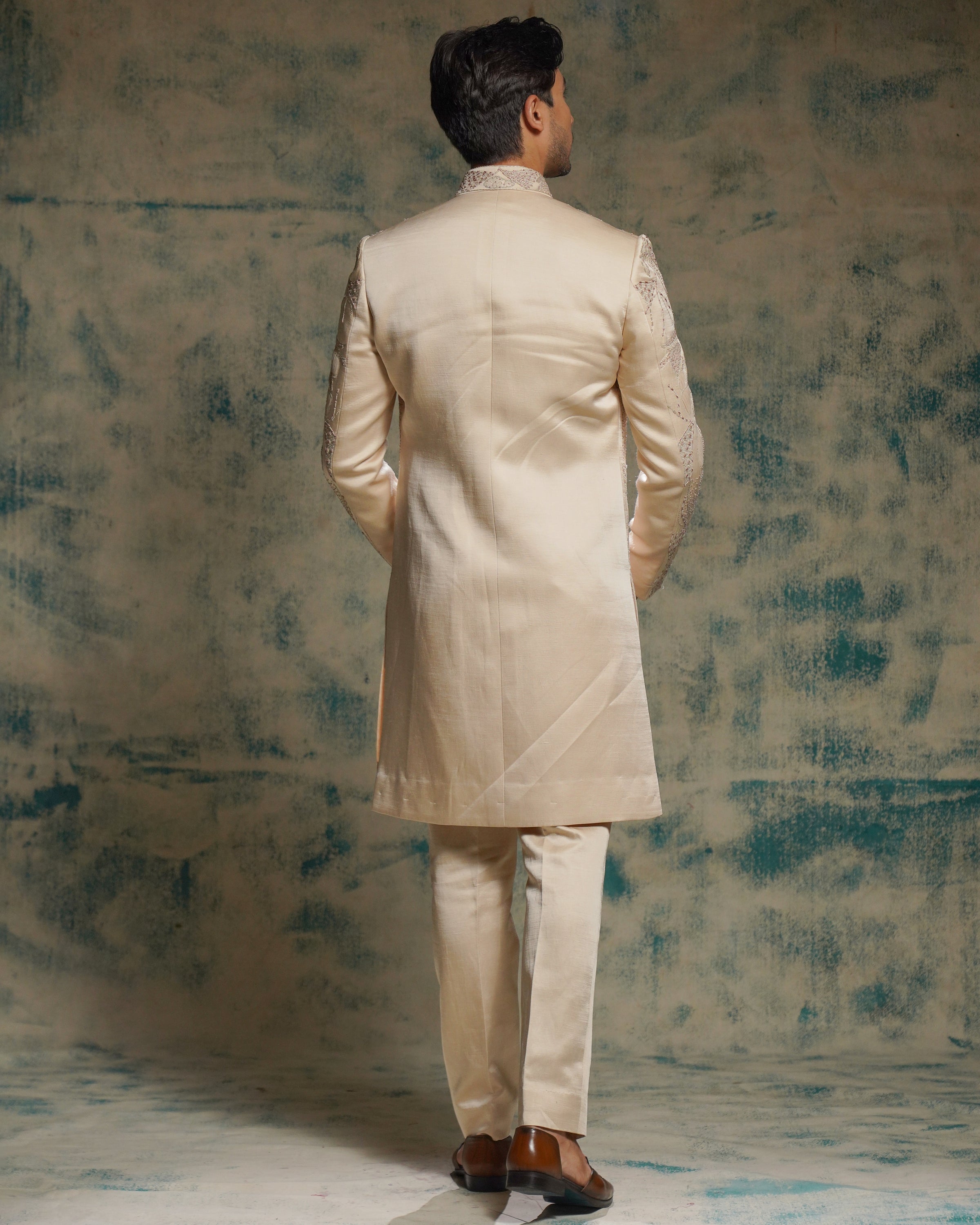 Buttercream Hand Embroidered Contempoarary Jacket Set