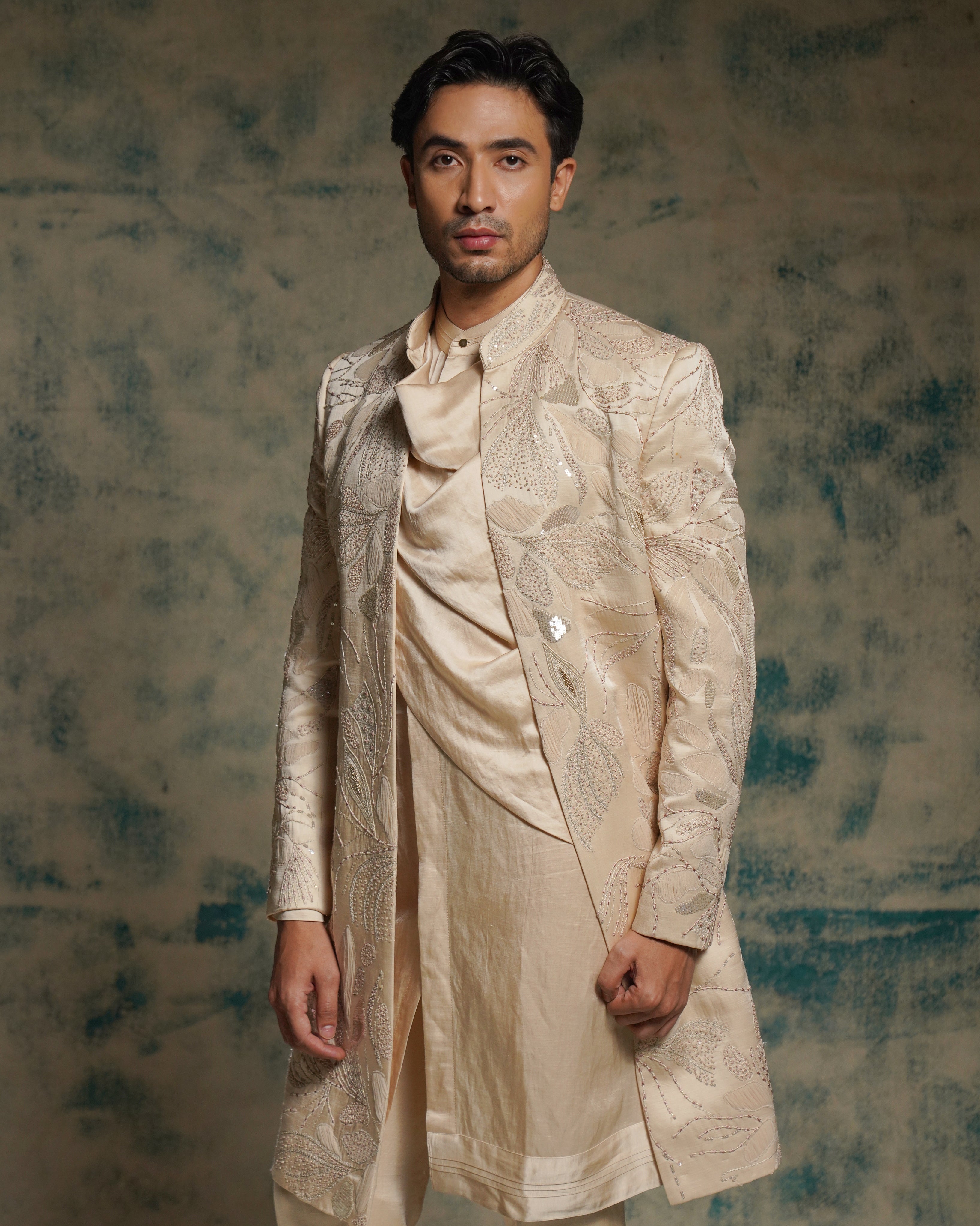 Buttercream Hand Embroidered Contempoarary Jacket Set