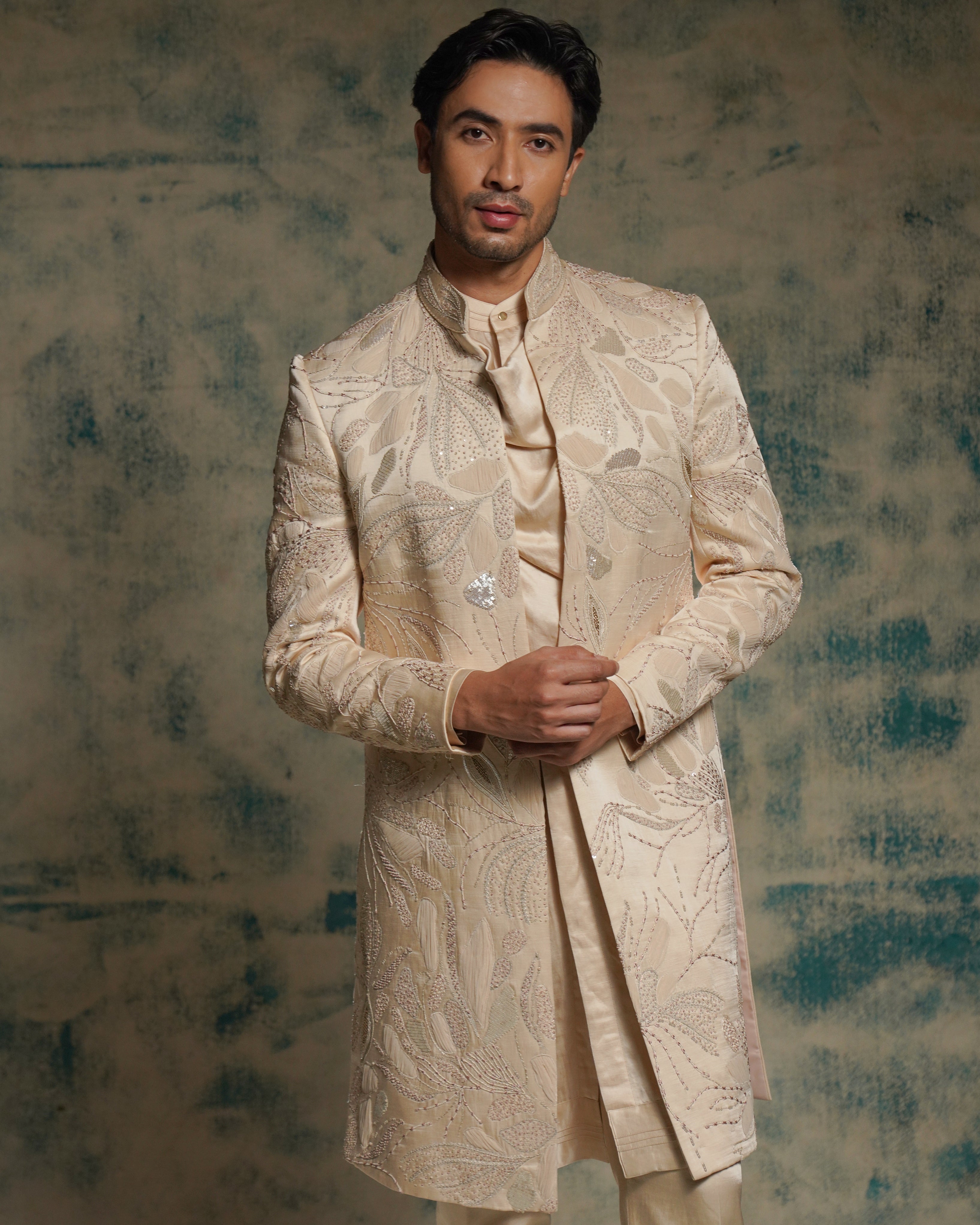 Buttercream Hand Embroidered Contempoarary Jacket Set