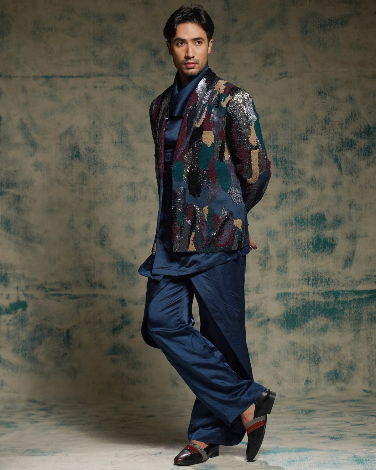 Multicolored Sequined Short Jacket Set