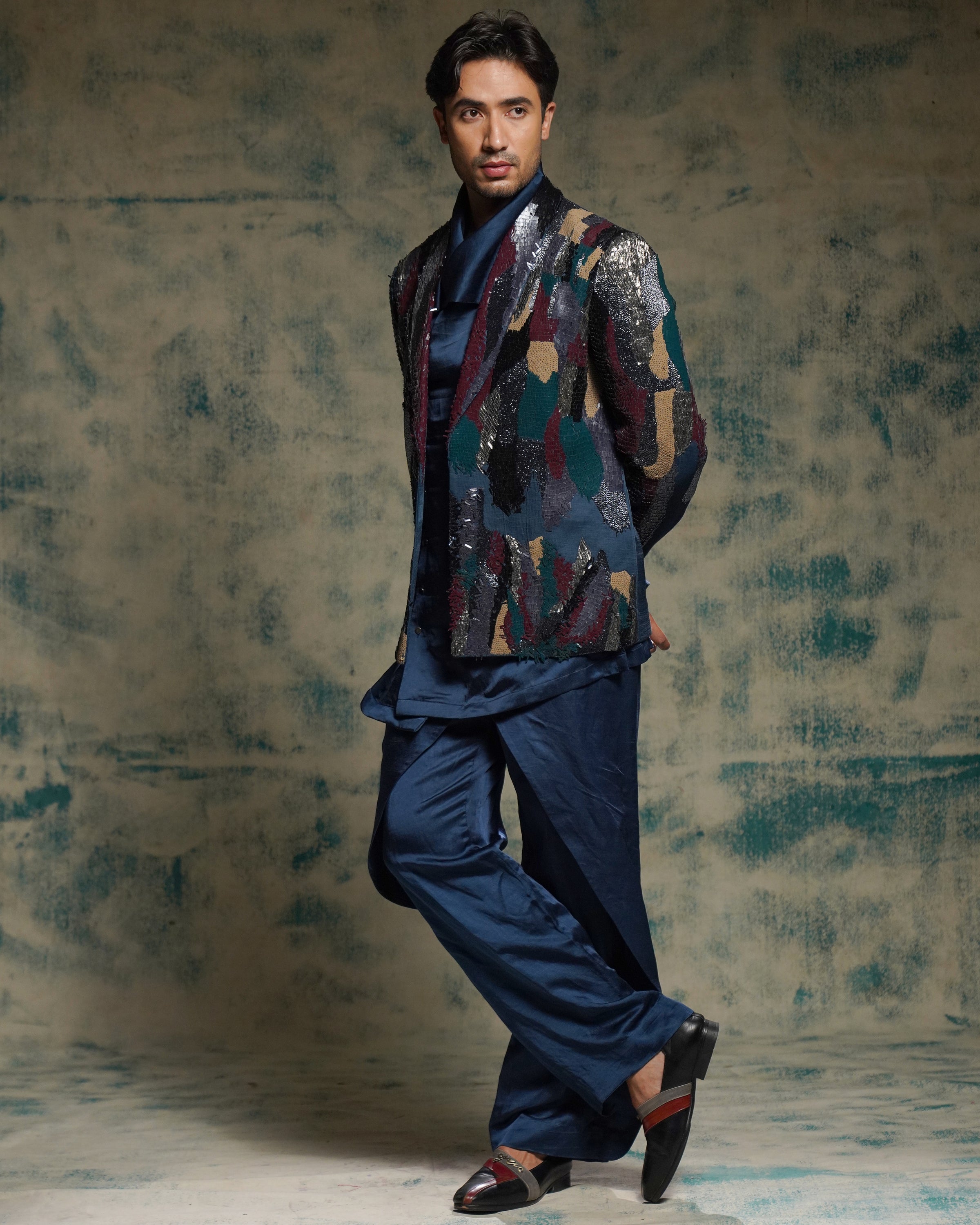 Multicolored Sequined Short Jacket Set