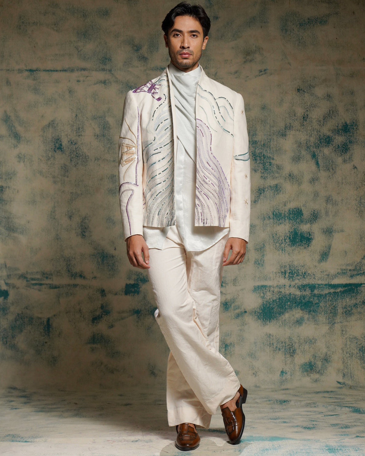 Apricot Ivory Handpainted Blazer Set