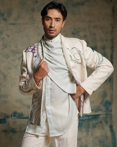 Apricot Ivory Handpainted Blazer Set