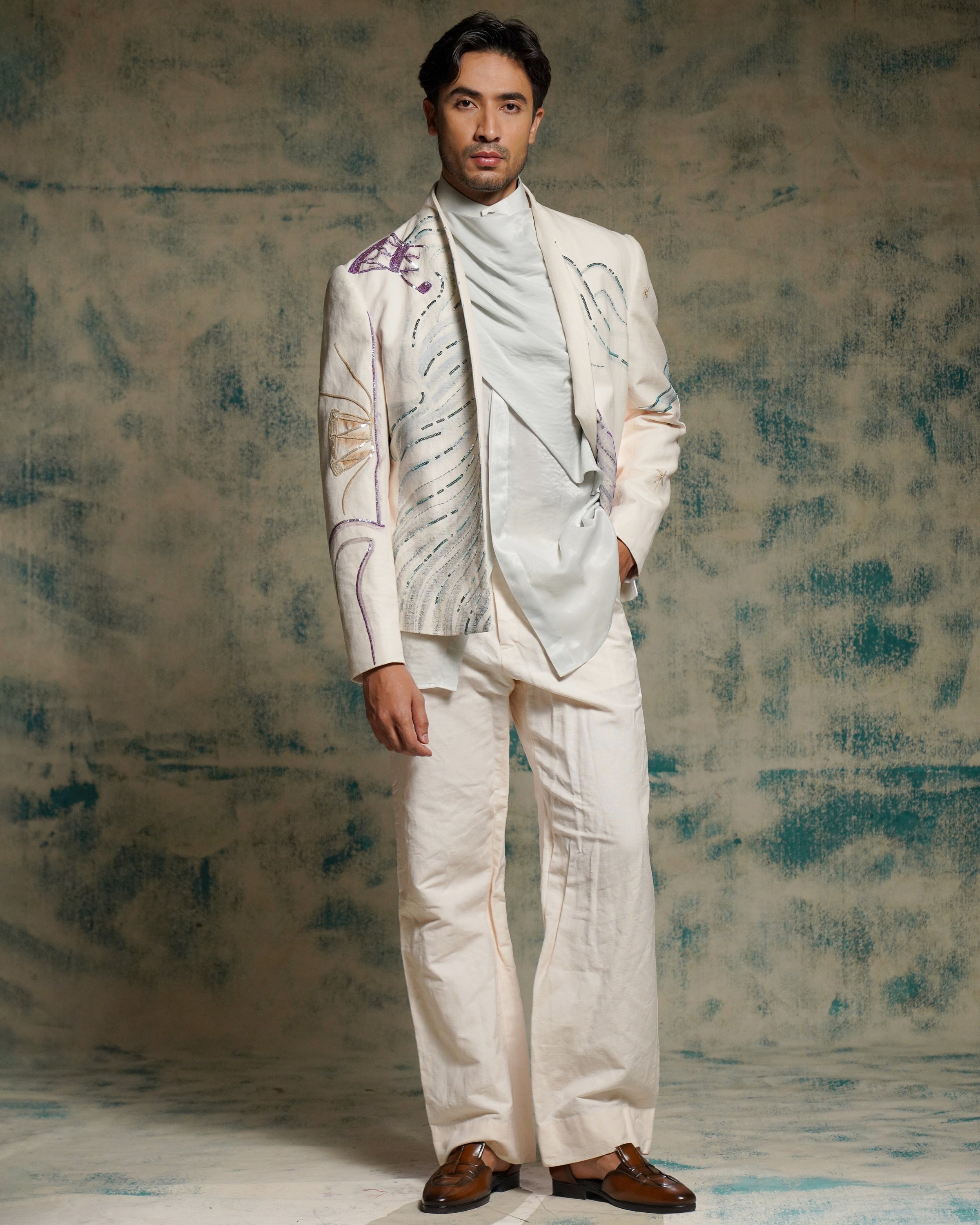 Apricot Ivory Handpainted Blazer Set