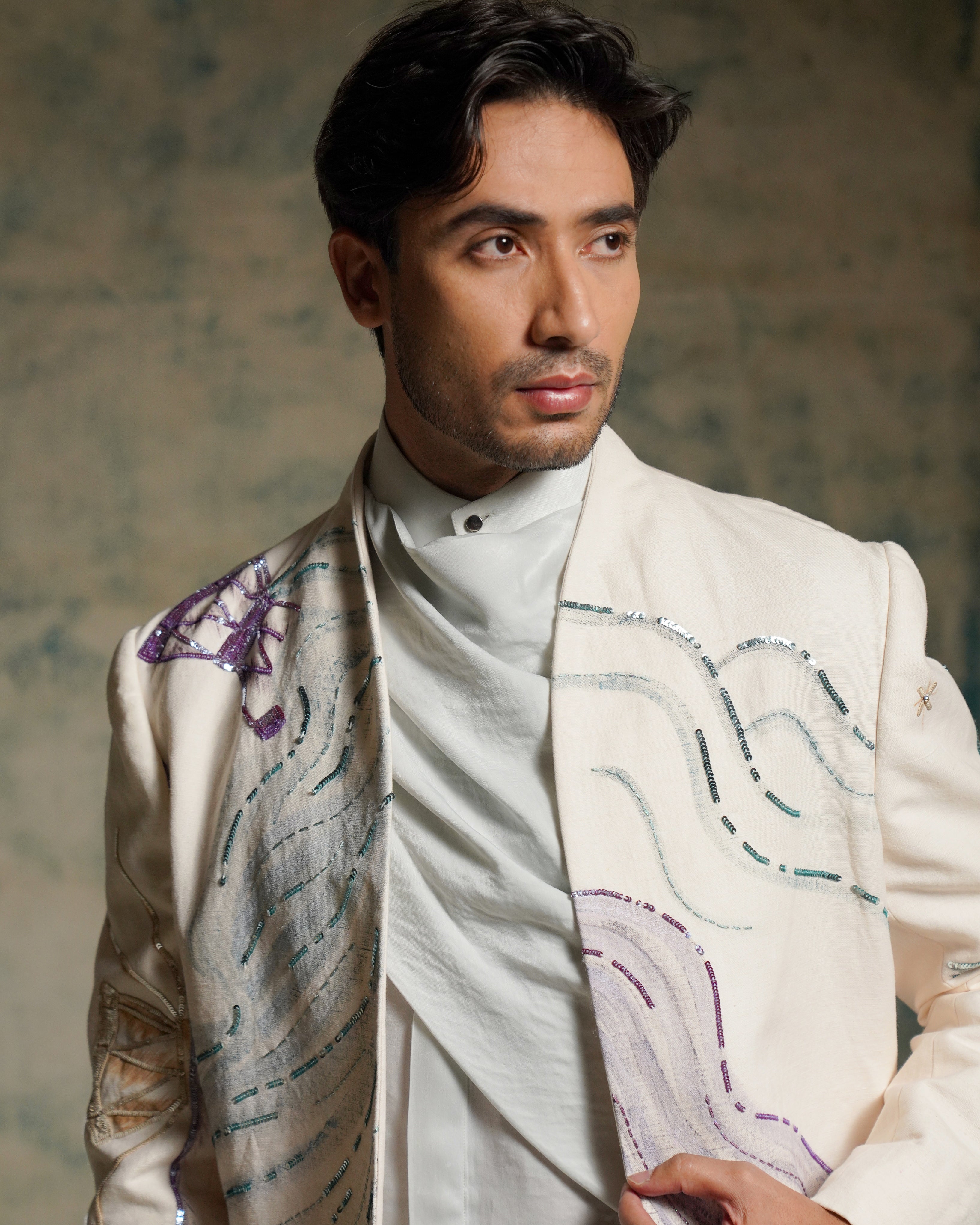 Apricot Ivory Handpainted Blazer Set