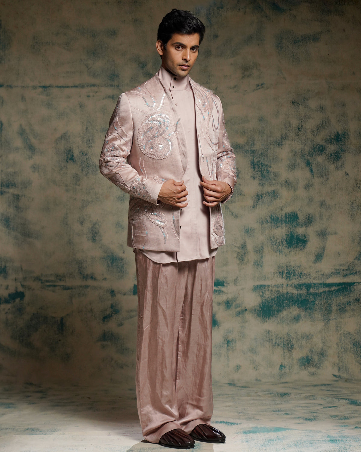 Mauve Hand Embroidered Concept Blazer Set.