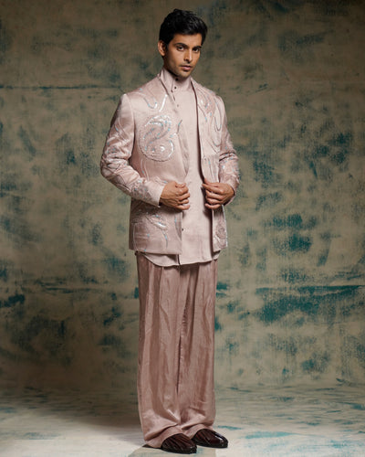 Mauve Hand Embroidered Concept Blazer Set.