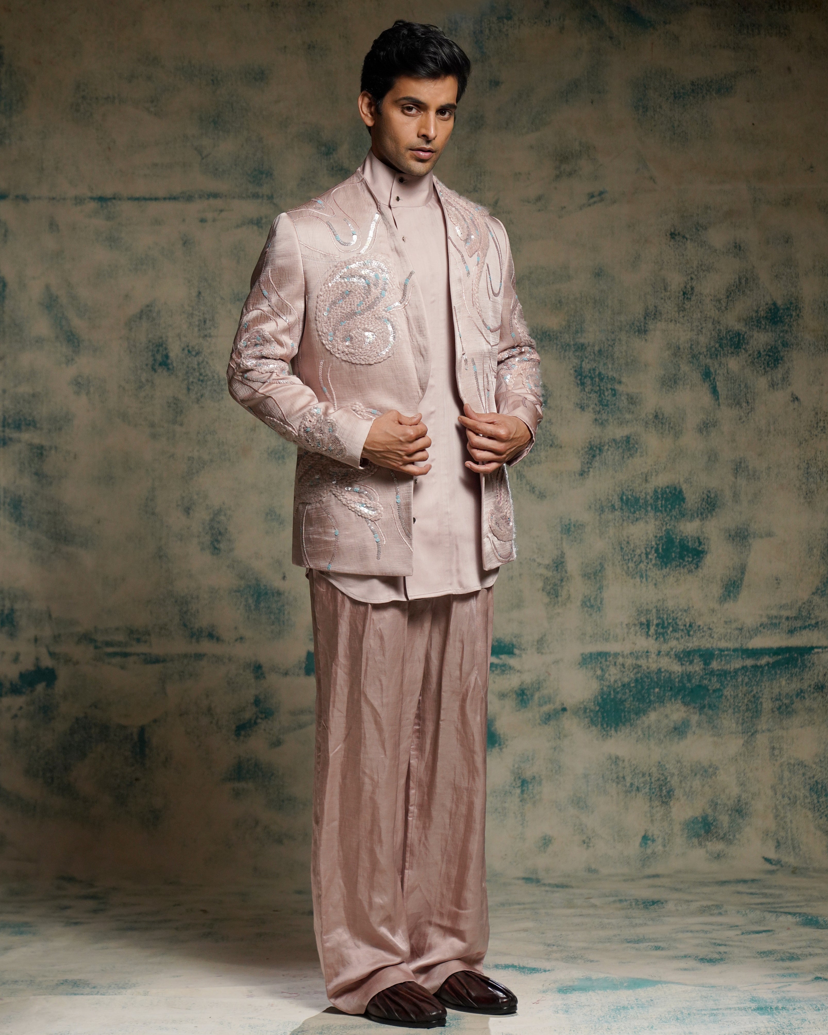 Mauve Hand Embroidered Concept Blazer Set.