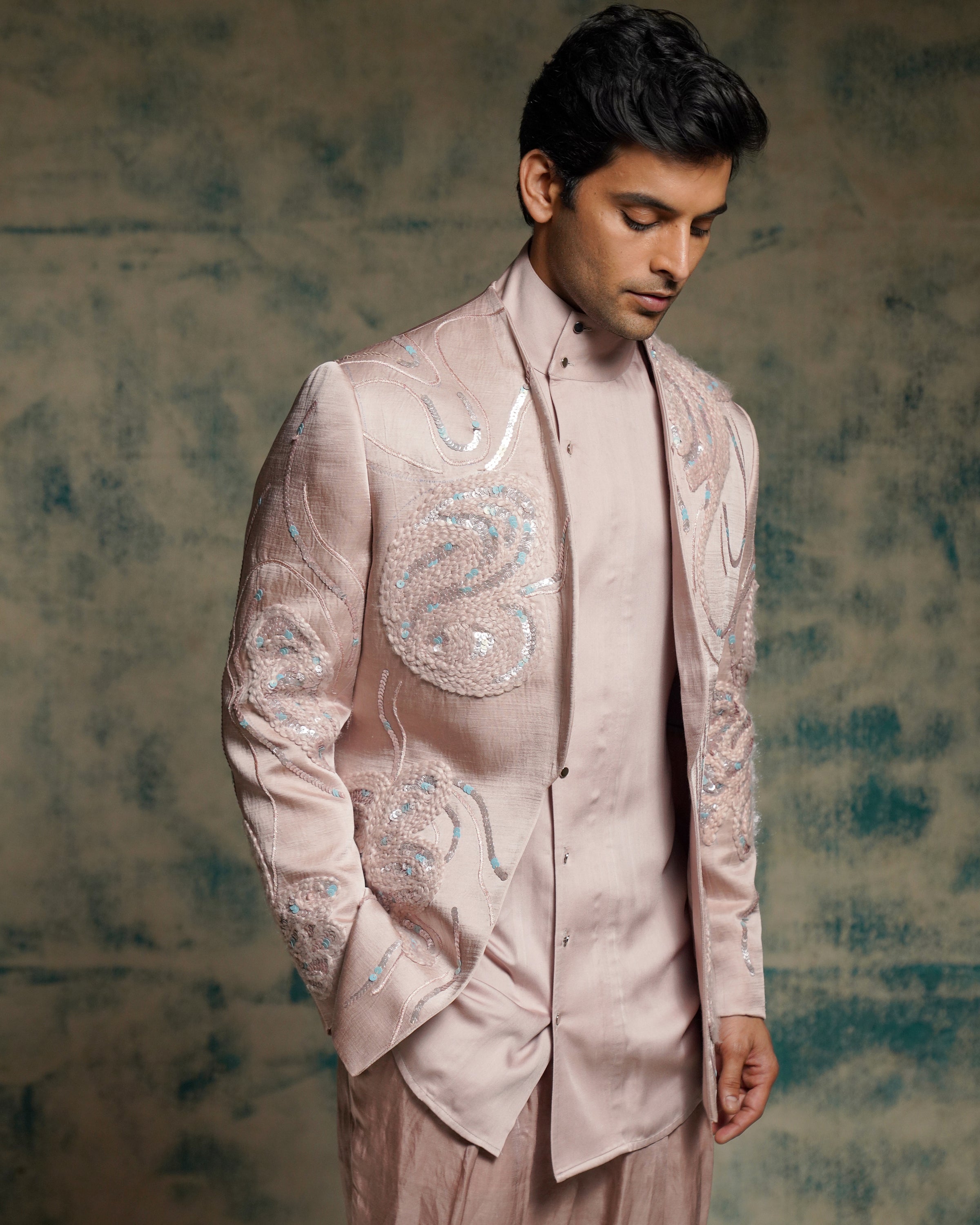 Mauve Hand Embroidered Concept Blazer Set.