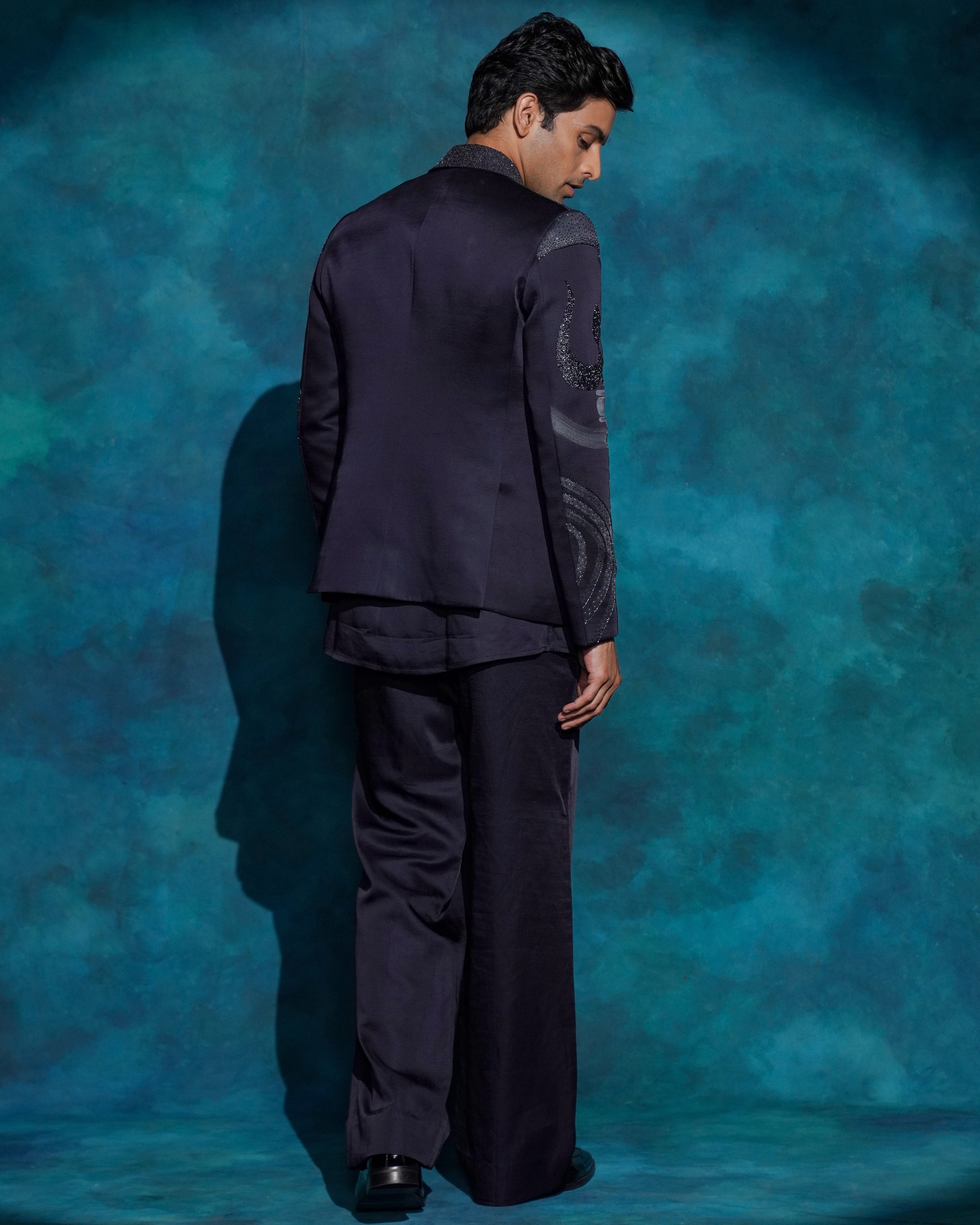 Midnight Blue Hand Embroidered Concept Blazer Set