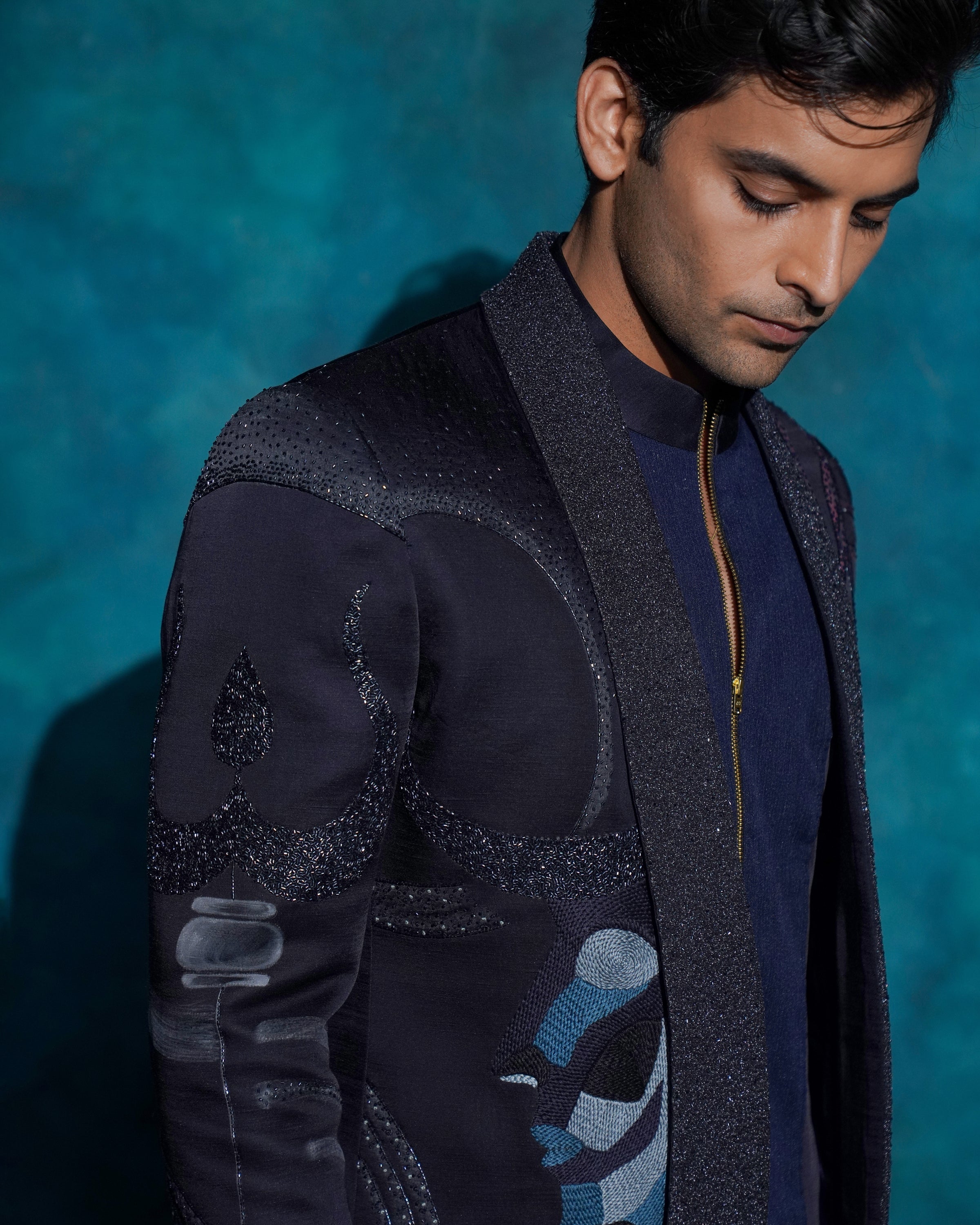 Midnight Blue Hand Embroidered Concept Blazer Set