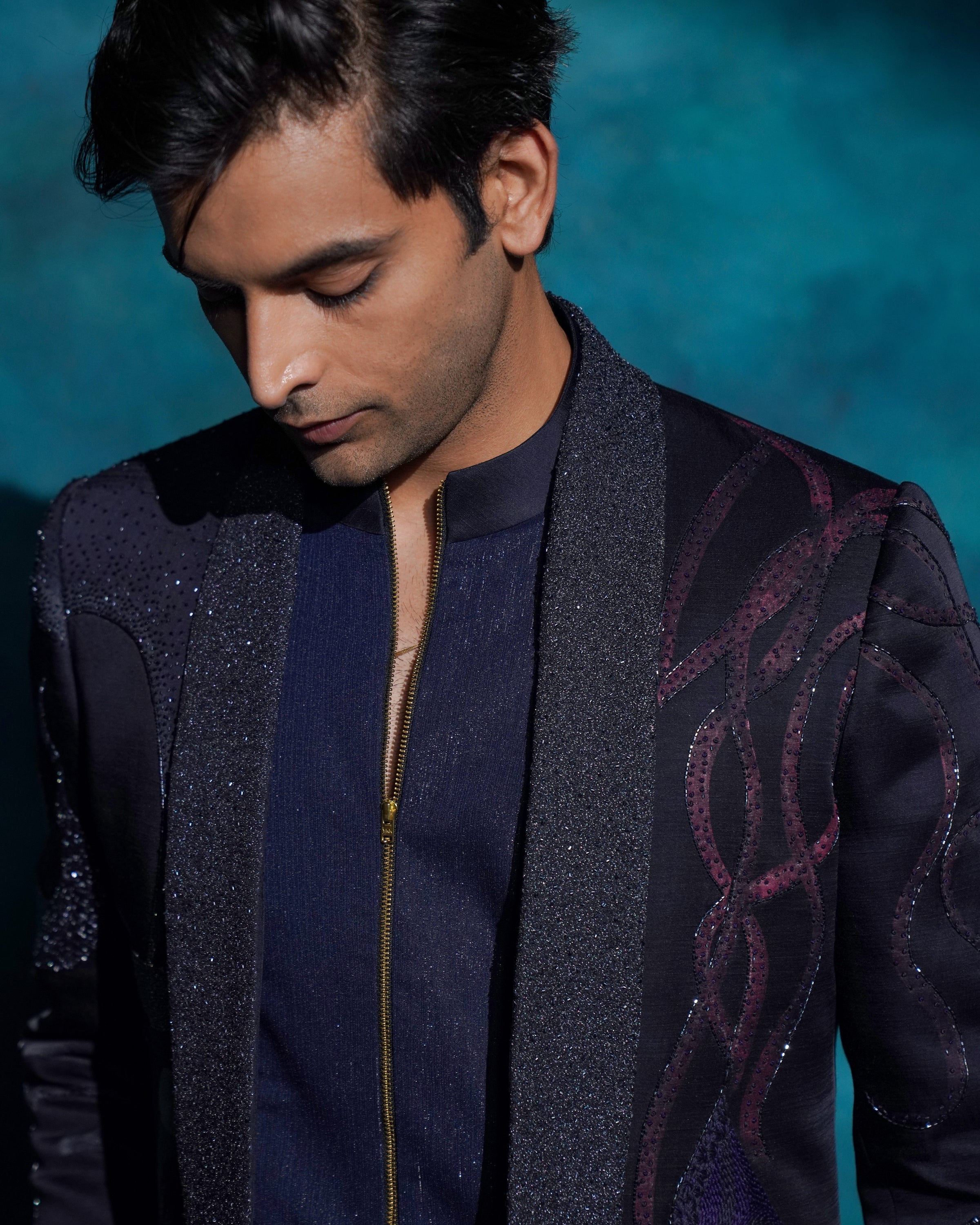 Midnight Blue Hand Embroidered Concept Blazer Set