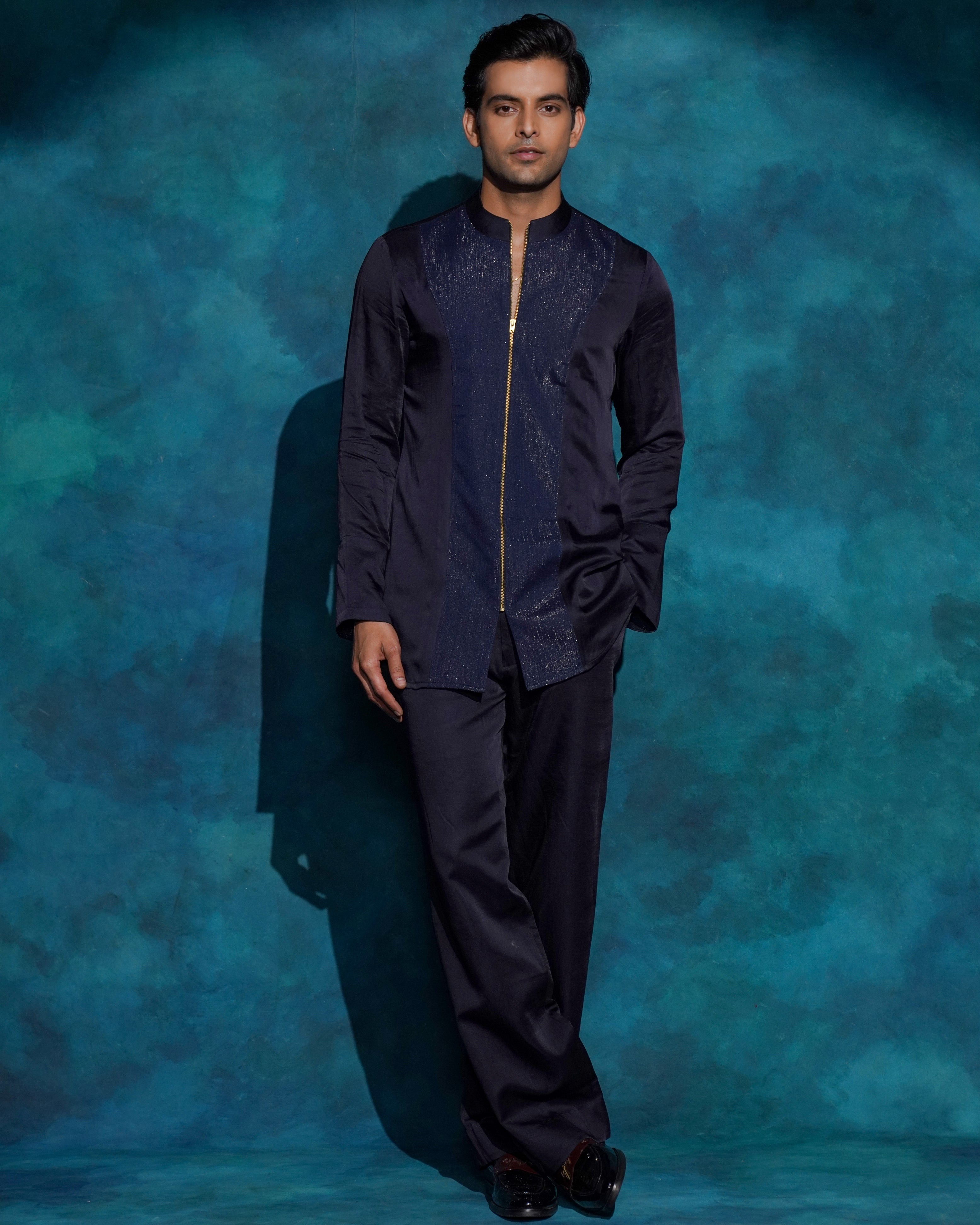 Midnight Blue Hand Embroidered Concept Blazer Set