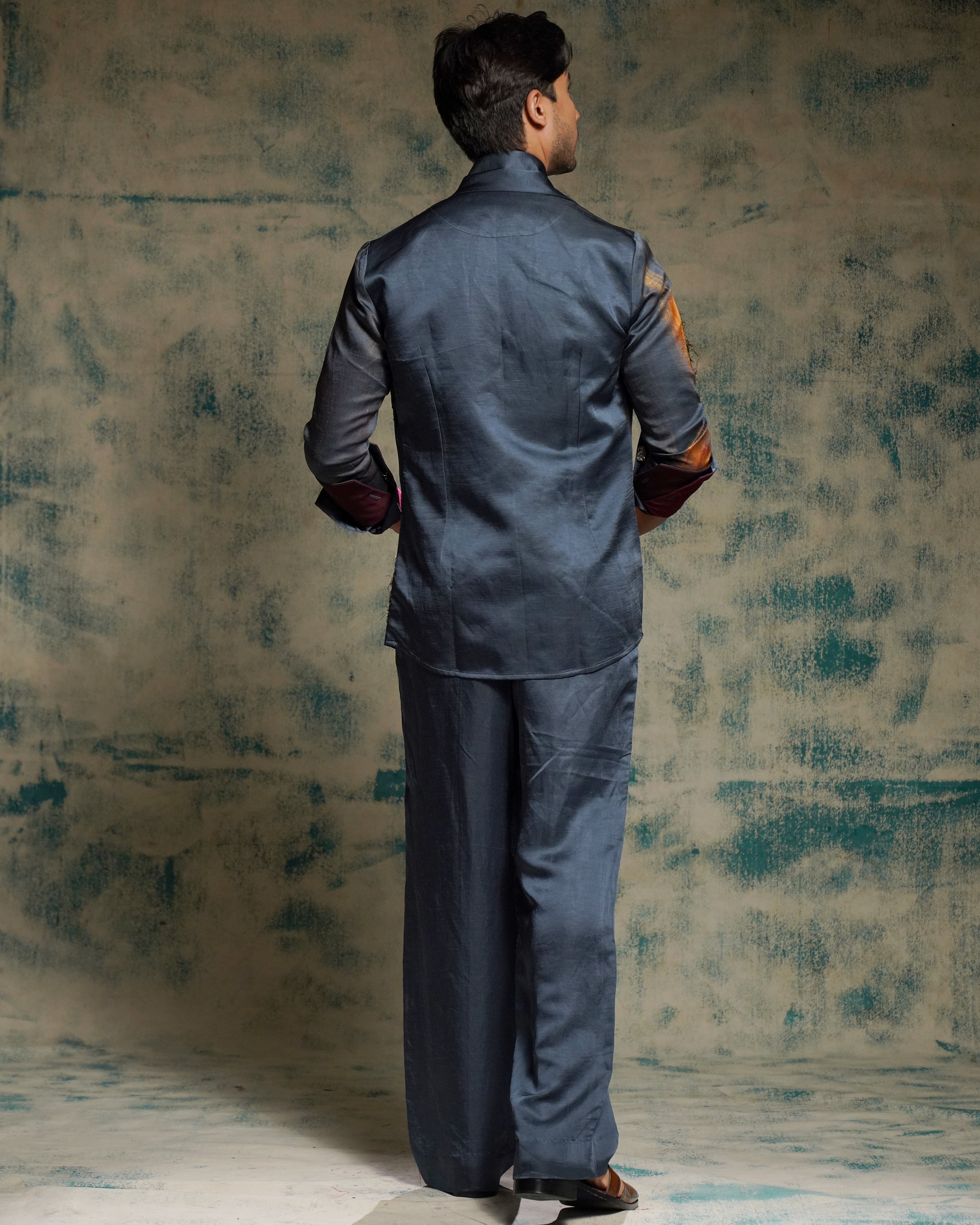 Charcoal Blue Hand Painted Concept Blazer Set