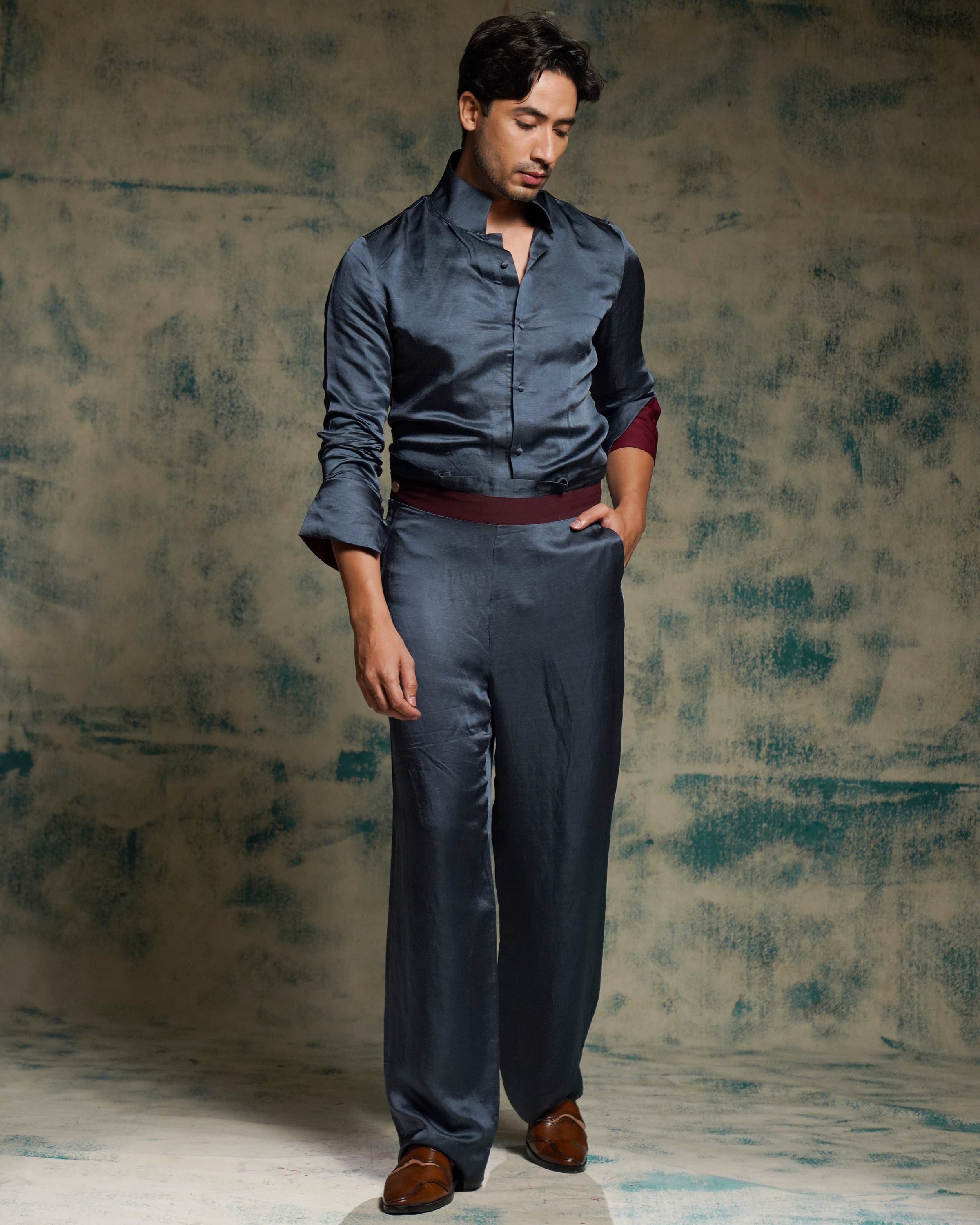 Charcoal Blue Hand Painted Concept Blazer Set