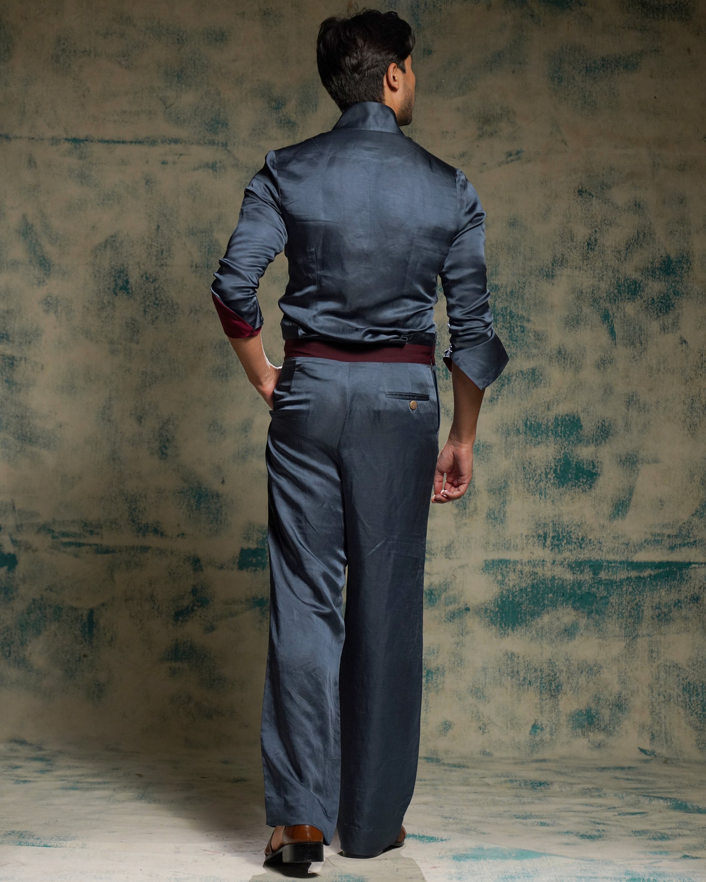 Charcoal Blue Hand Painted Concept Blazer Set