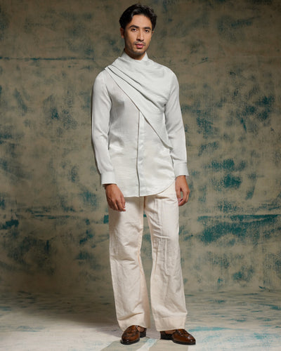 Silver Sandwash Drape Shirt Set