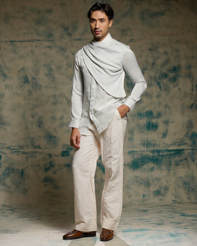 Silver Sandwash Drape Shirt Set