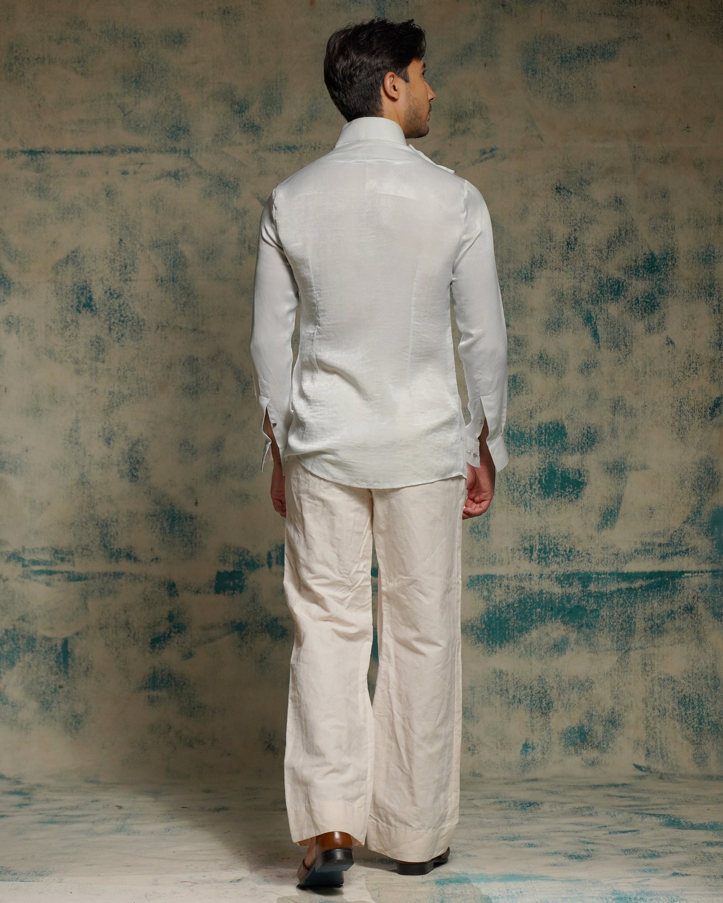 Silver Sandwash Drape Shirt Set