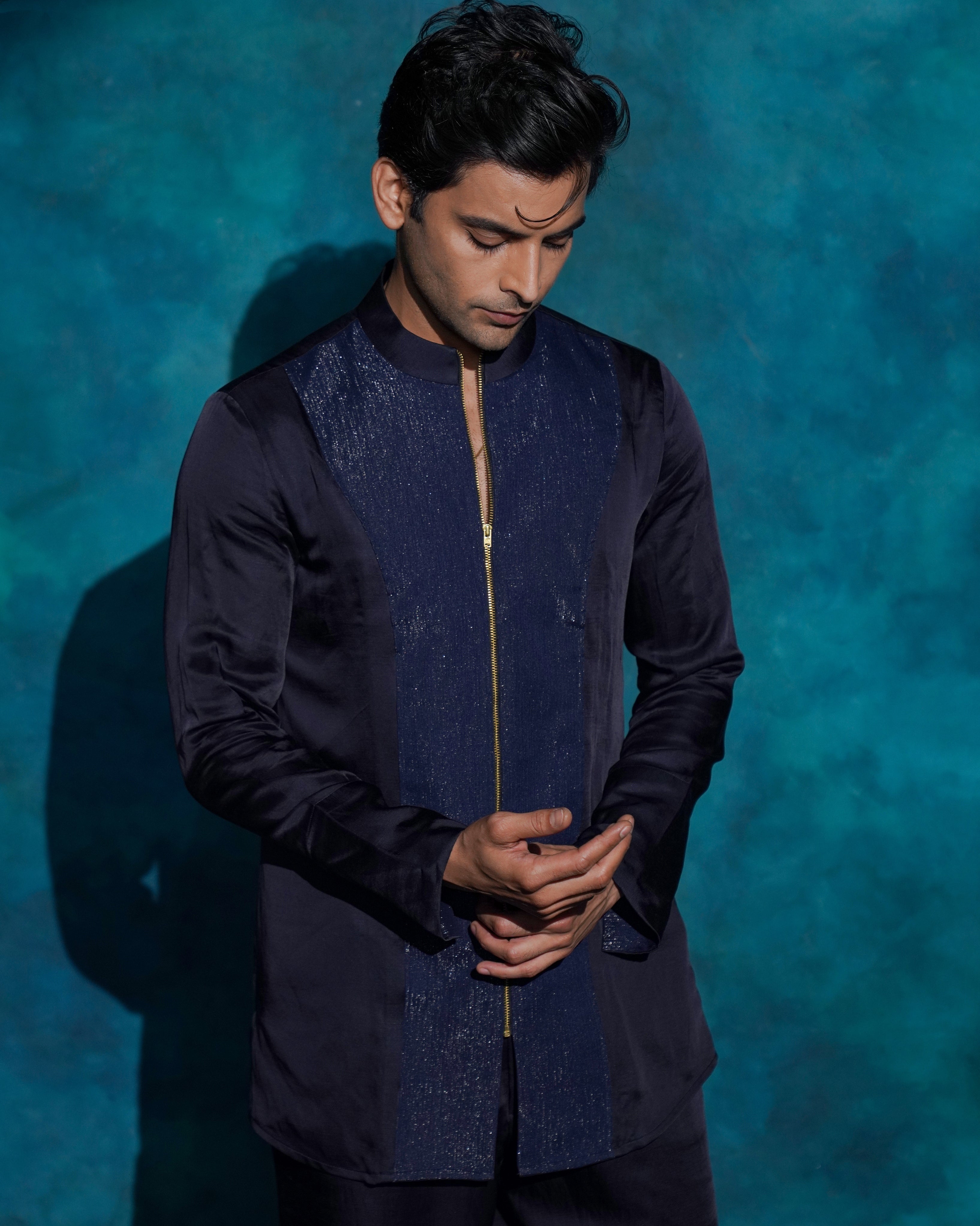 Midnight Blue Zipper
 Shirt Set