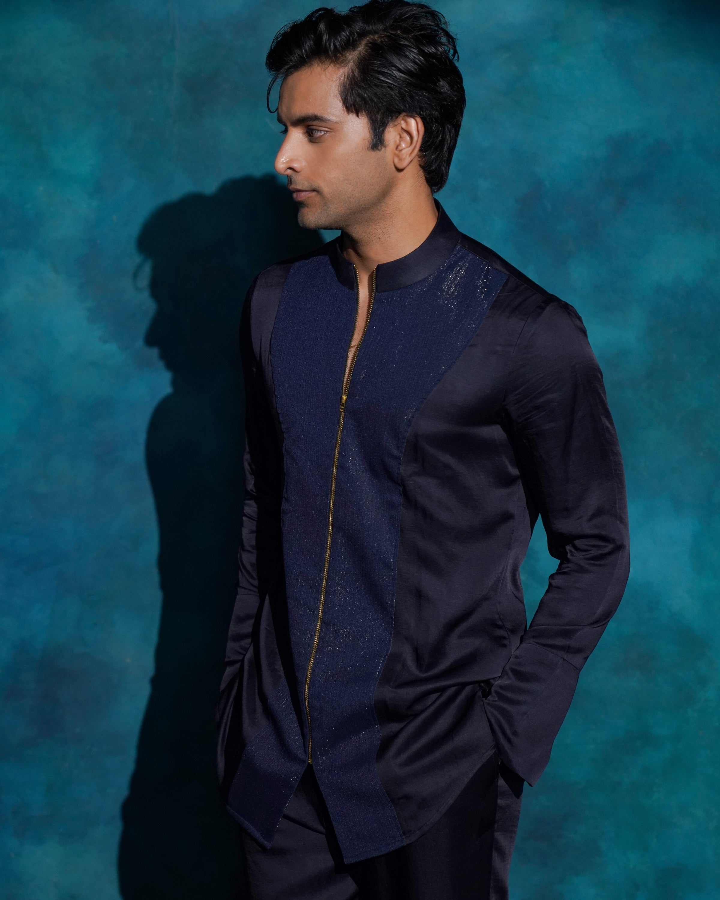 Midnight Blue Zipper
 Shirt Set