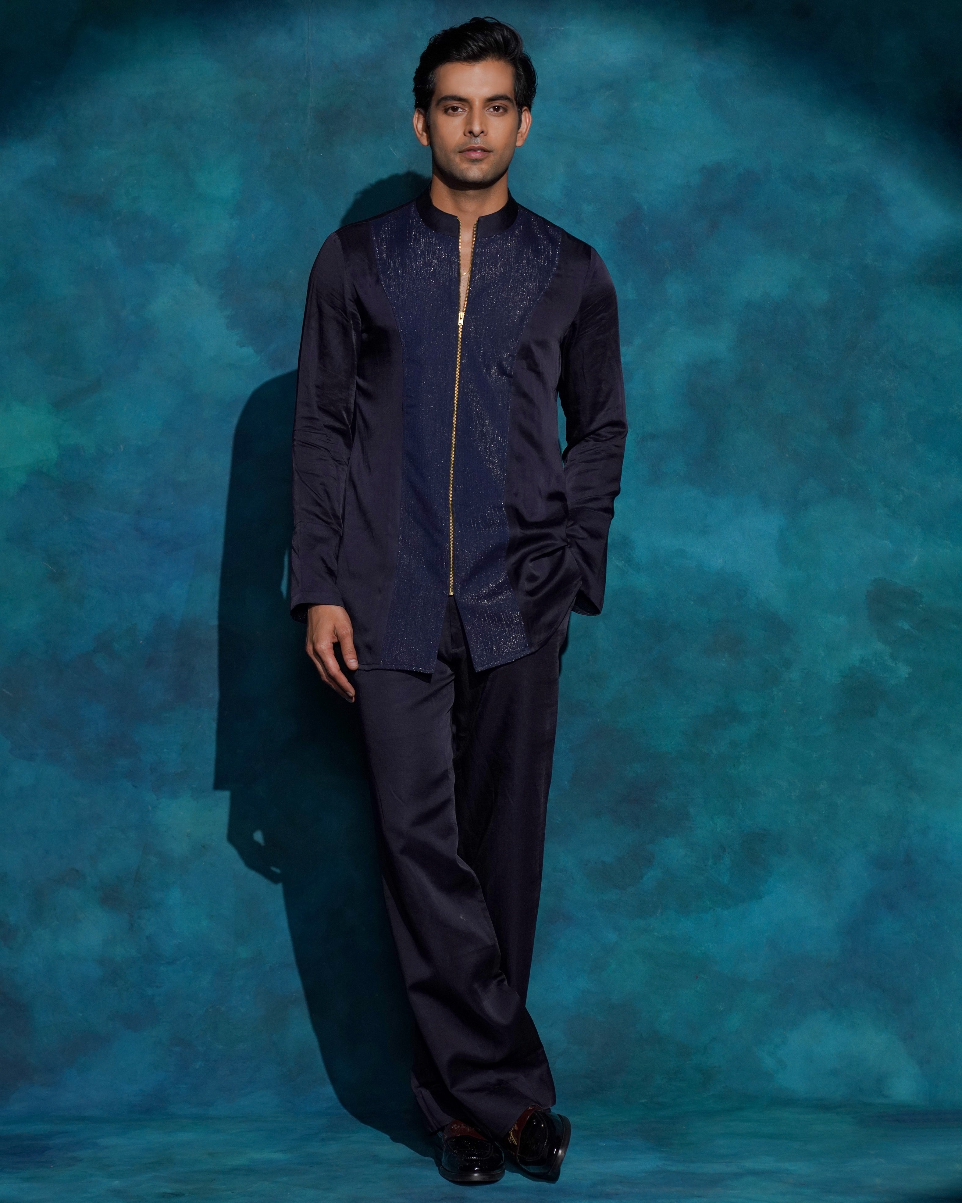 Midnight Blue Zipper
 Shirt Set