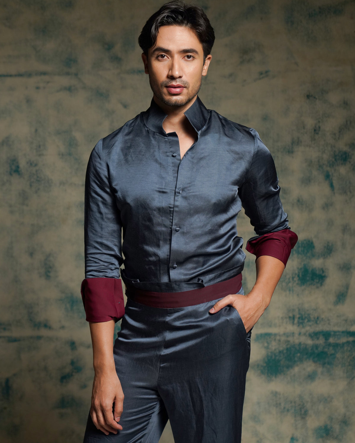 Charcoal Blue Shirt Set