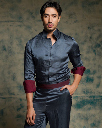 Charcoal Blue Shirt Set