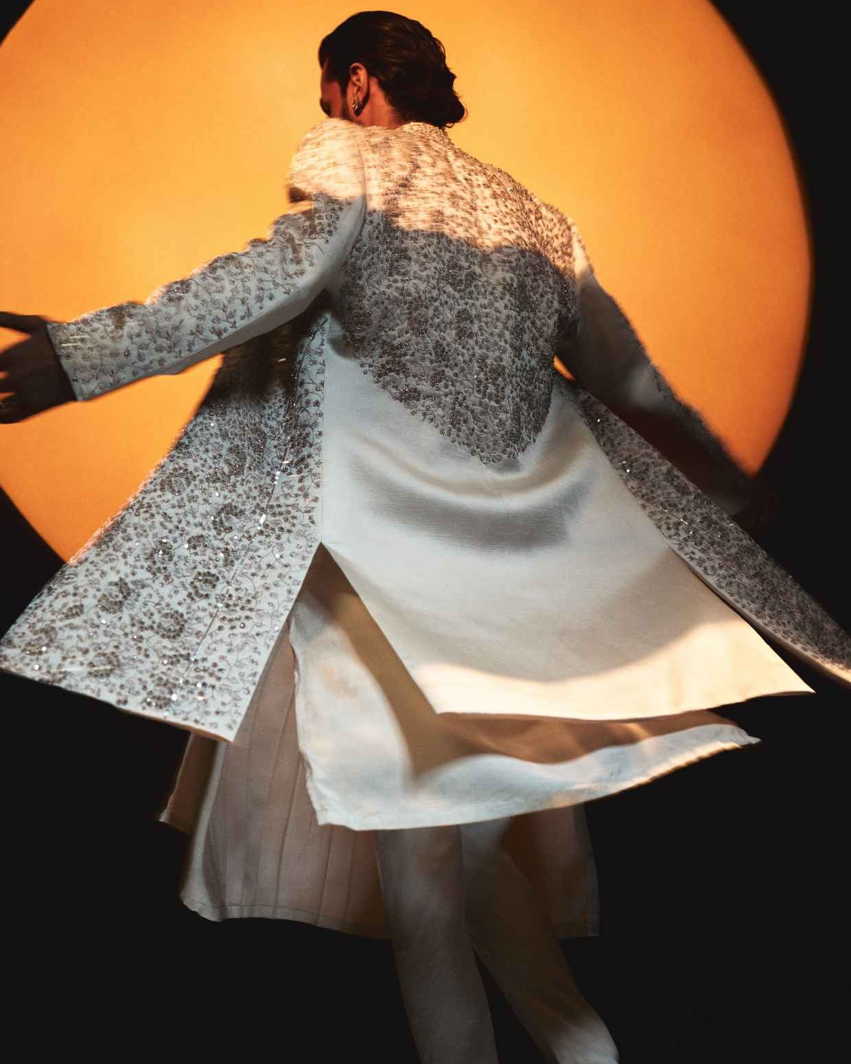 Ethereal Rose Crème Zardosi Dabka Sherwani Set