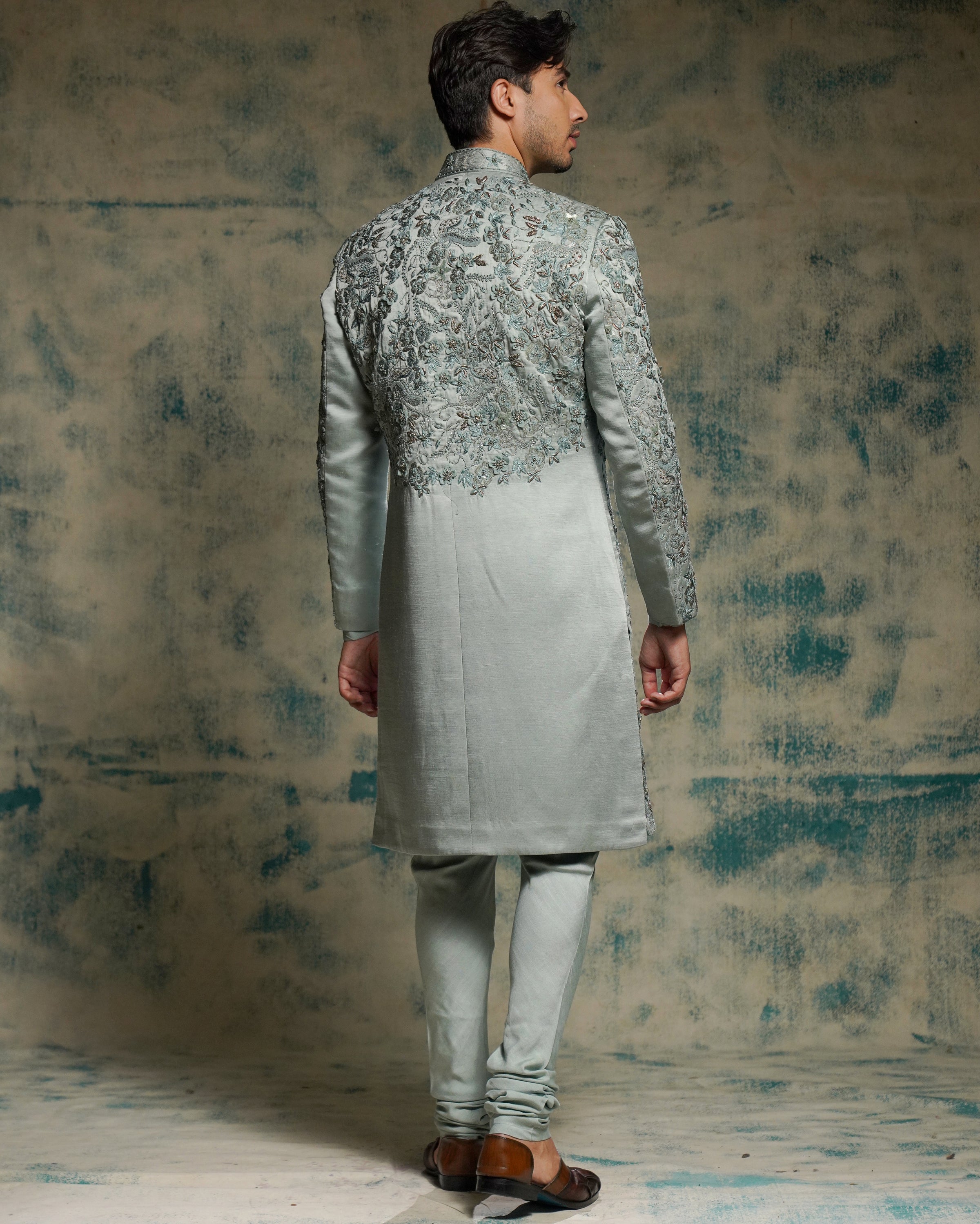 Chateau Gray Hand Embroidered Sherwani Set