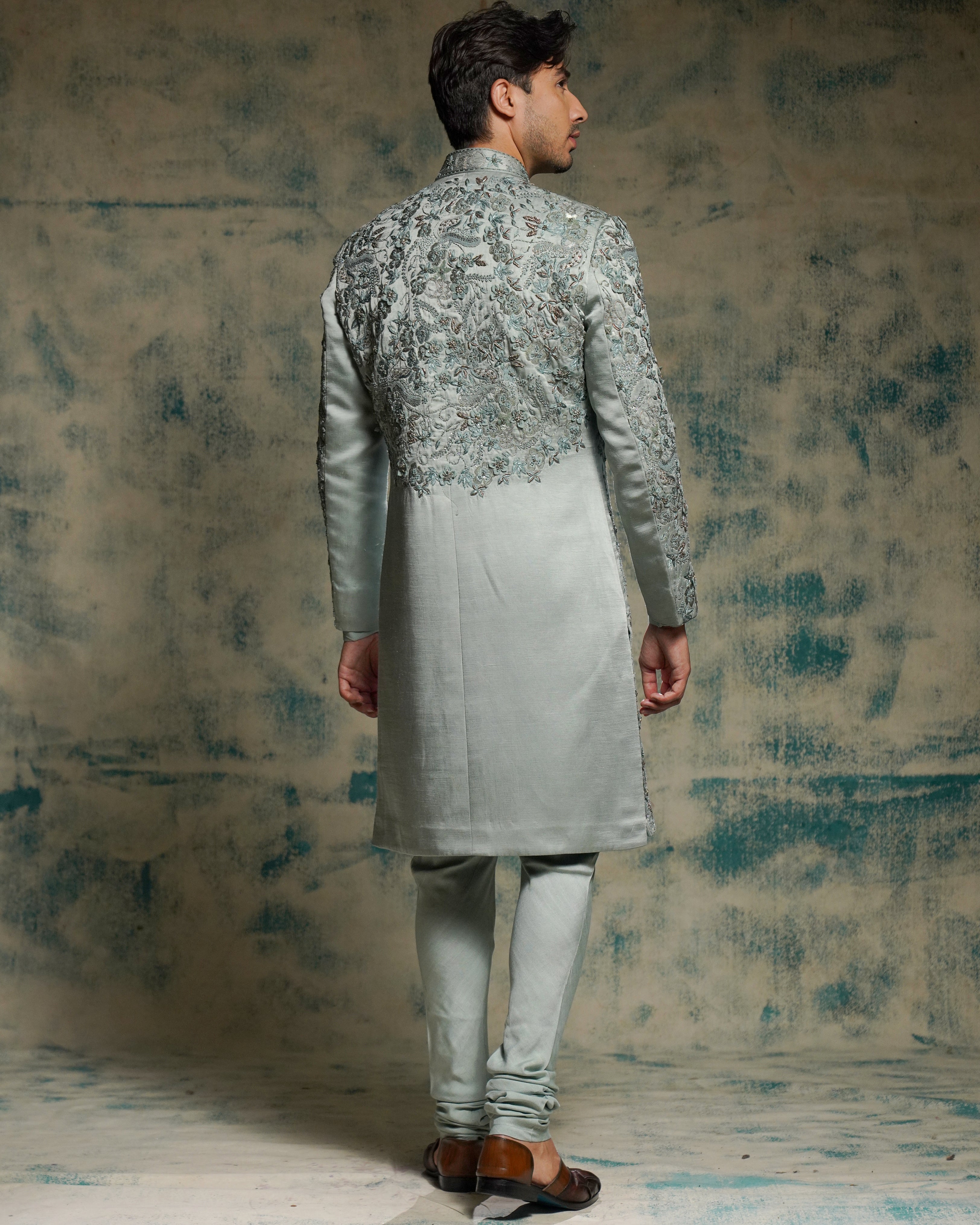 Chateau Gray Hand Embroidered Sherwani Set