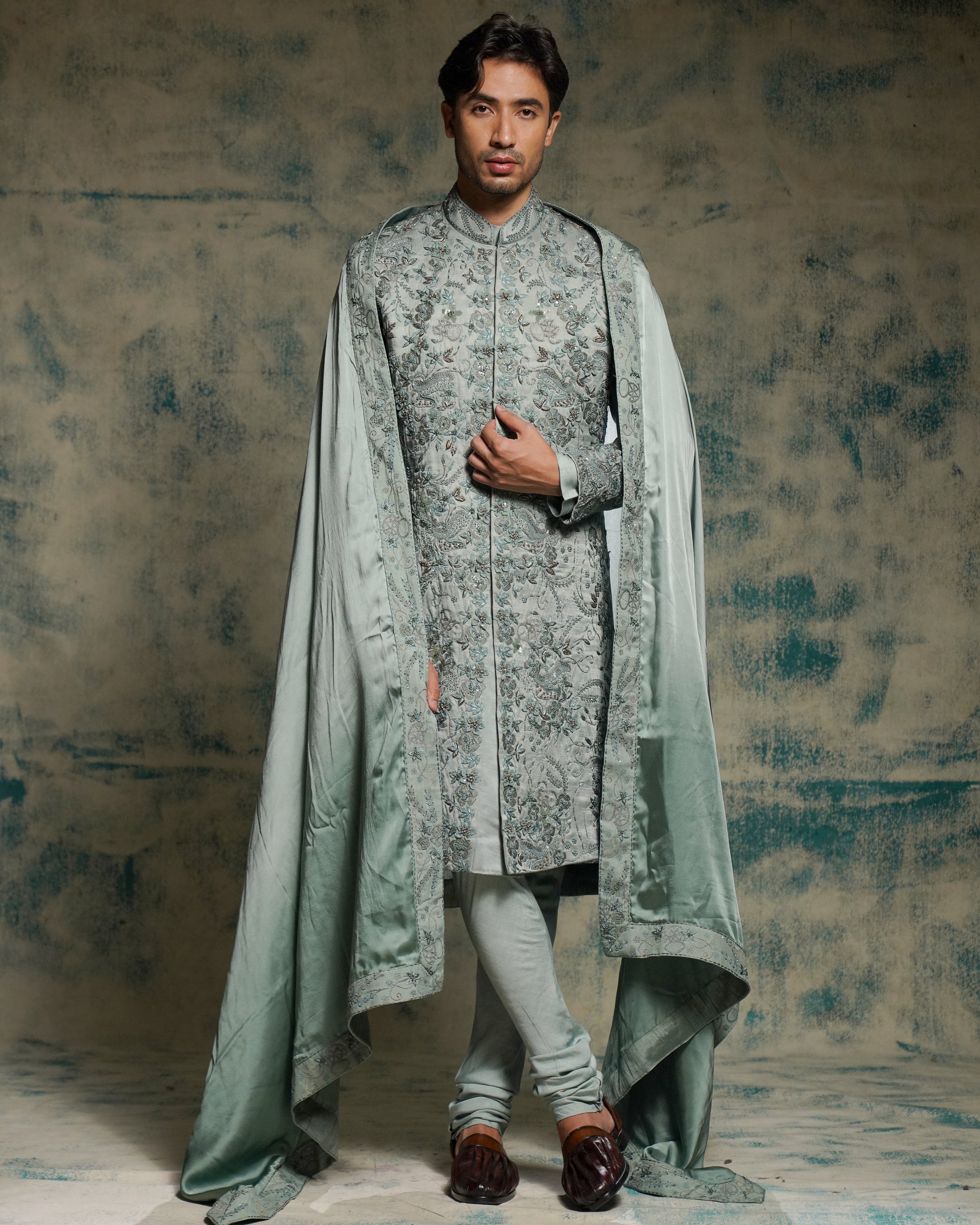 Chateau Gray Hand Embroidered Sherwani Set