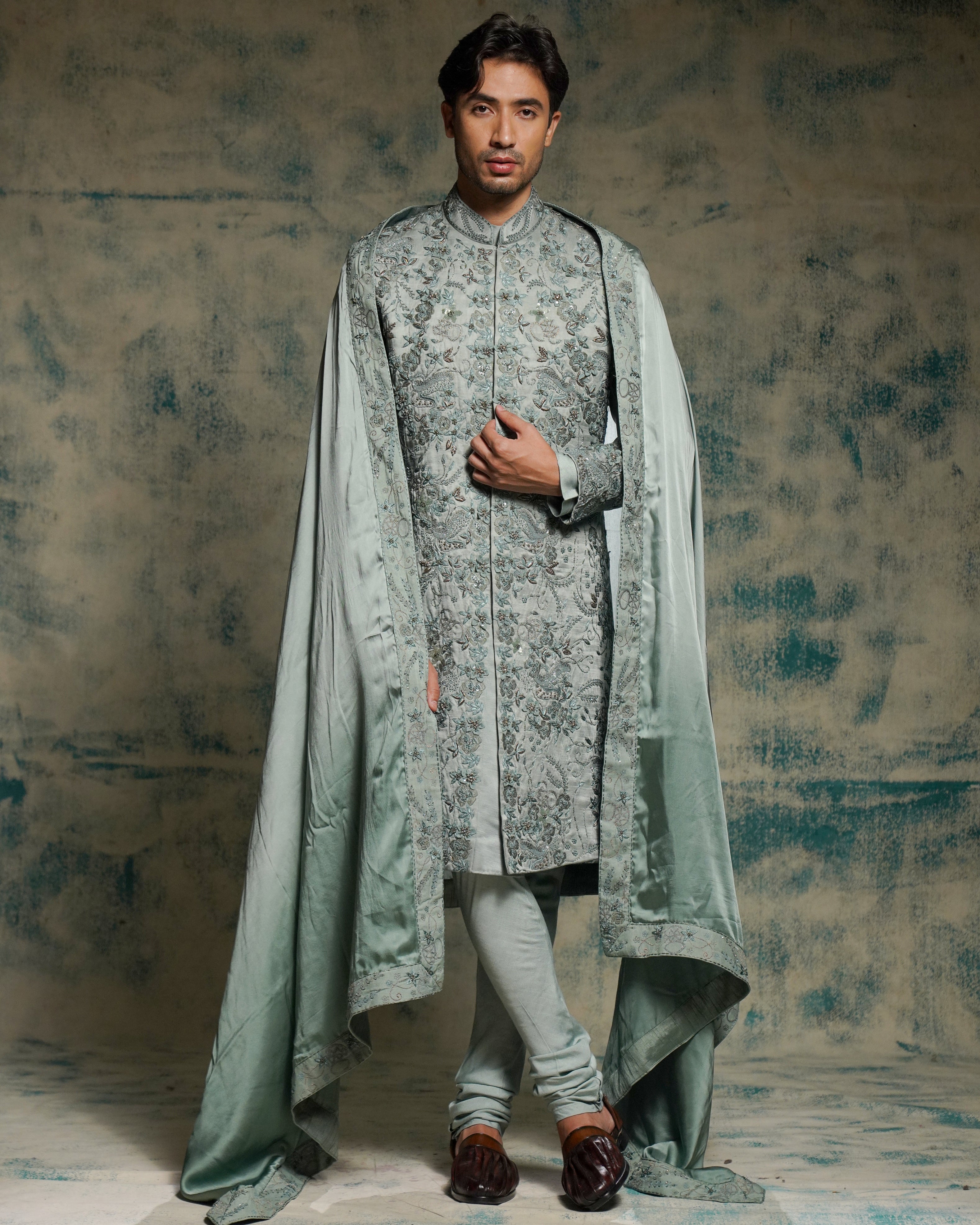 Chateau Gray Hand Embroidered Sherwani Set