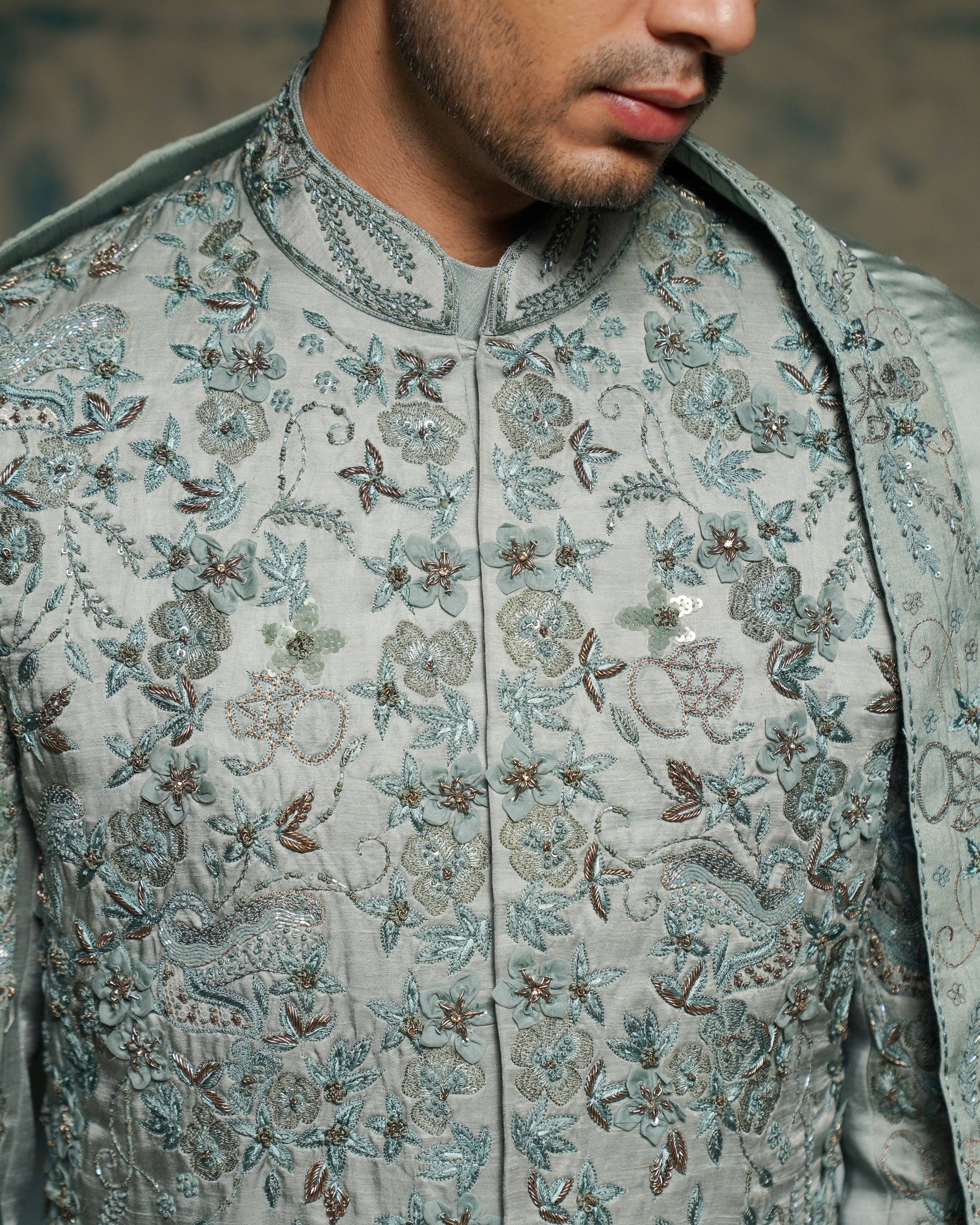 Chateau Gray Hand Embroidered Sherwani Set