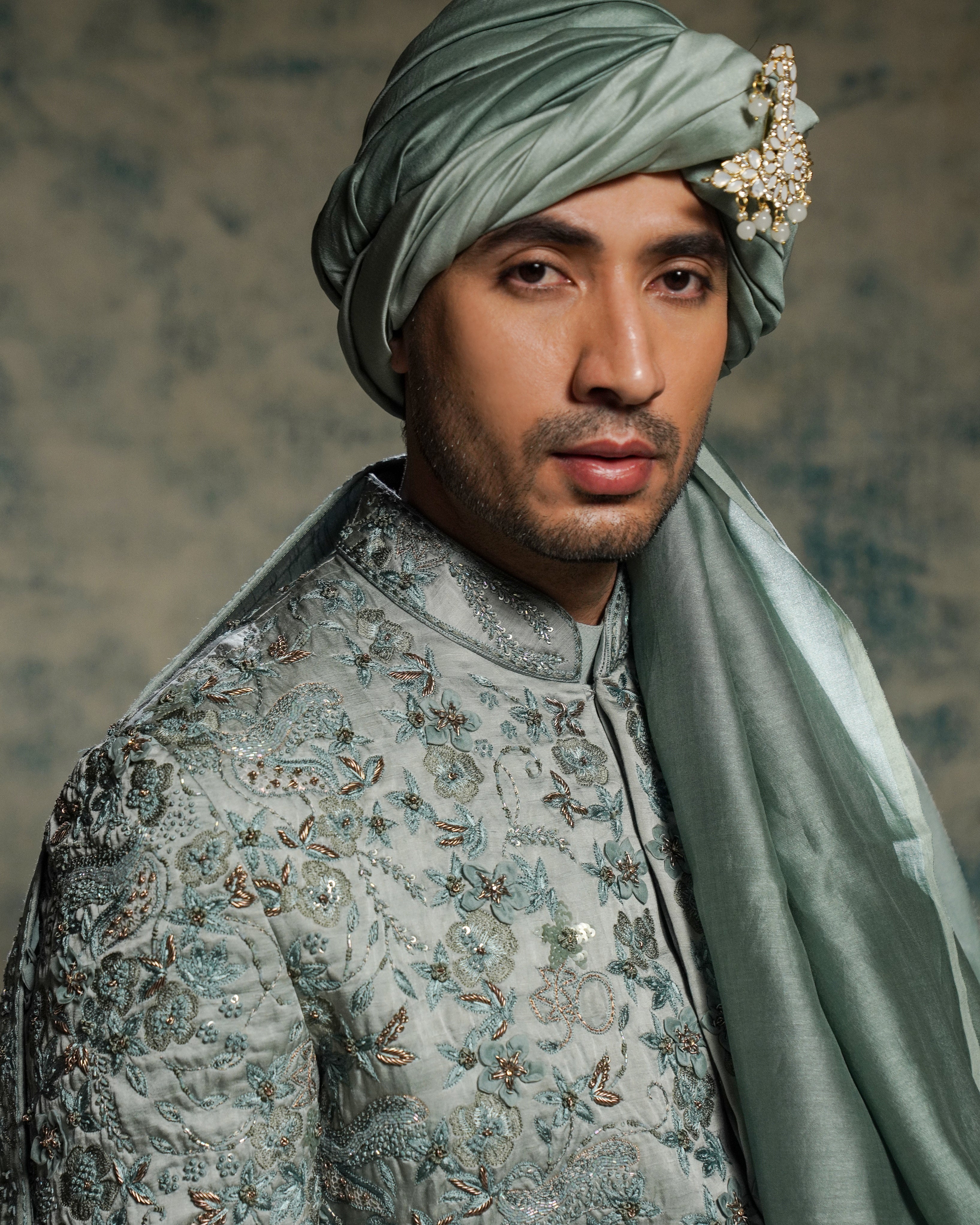 Chateau Gray Hand Embroidered Sherwani Set