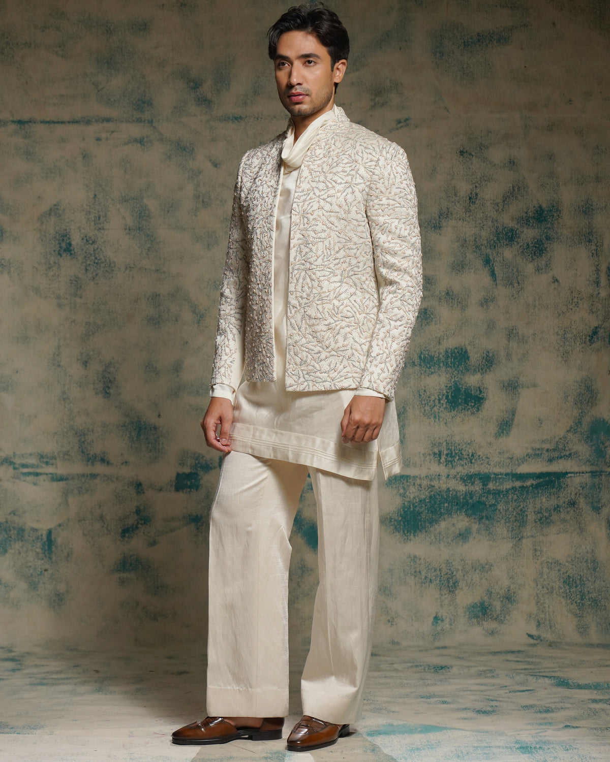 Honeyed Ivory Pearl Short Jacket Set