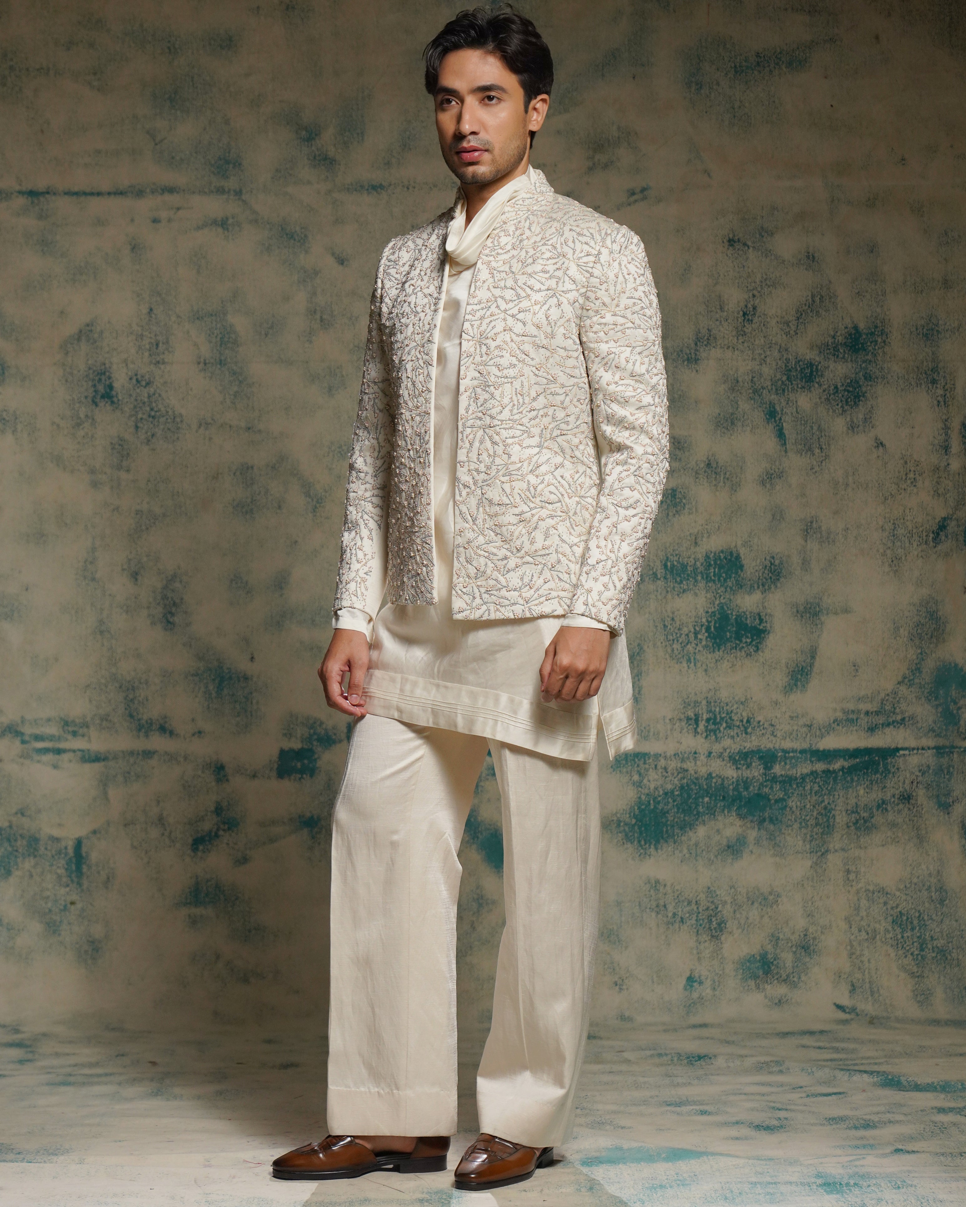 Honeyed Ivory Pearl Short Jacket Set