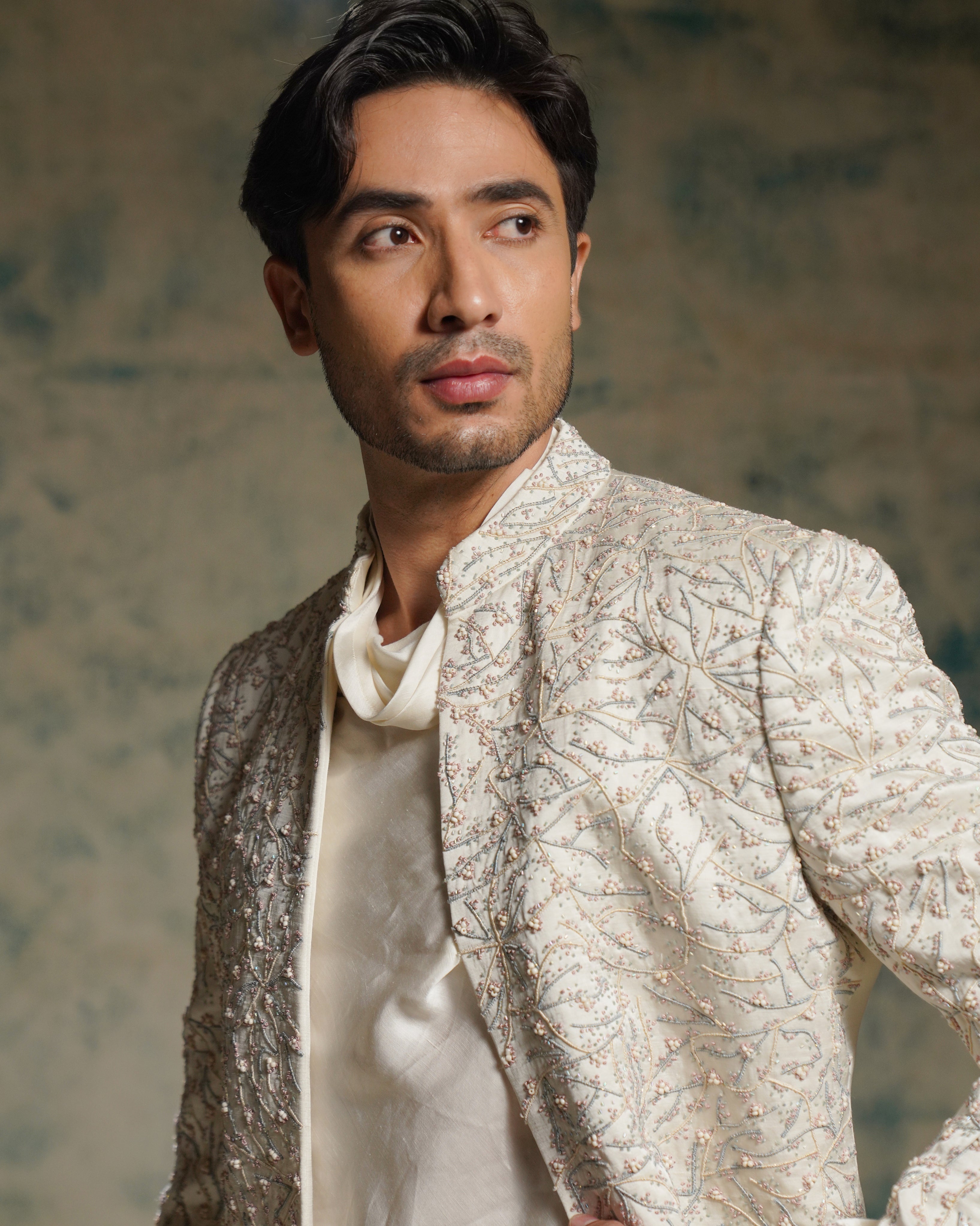 Honeyed Ivory Pearl Short Jacket Set