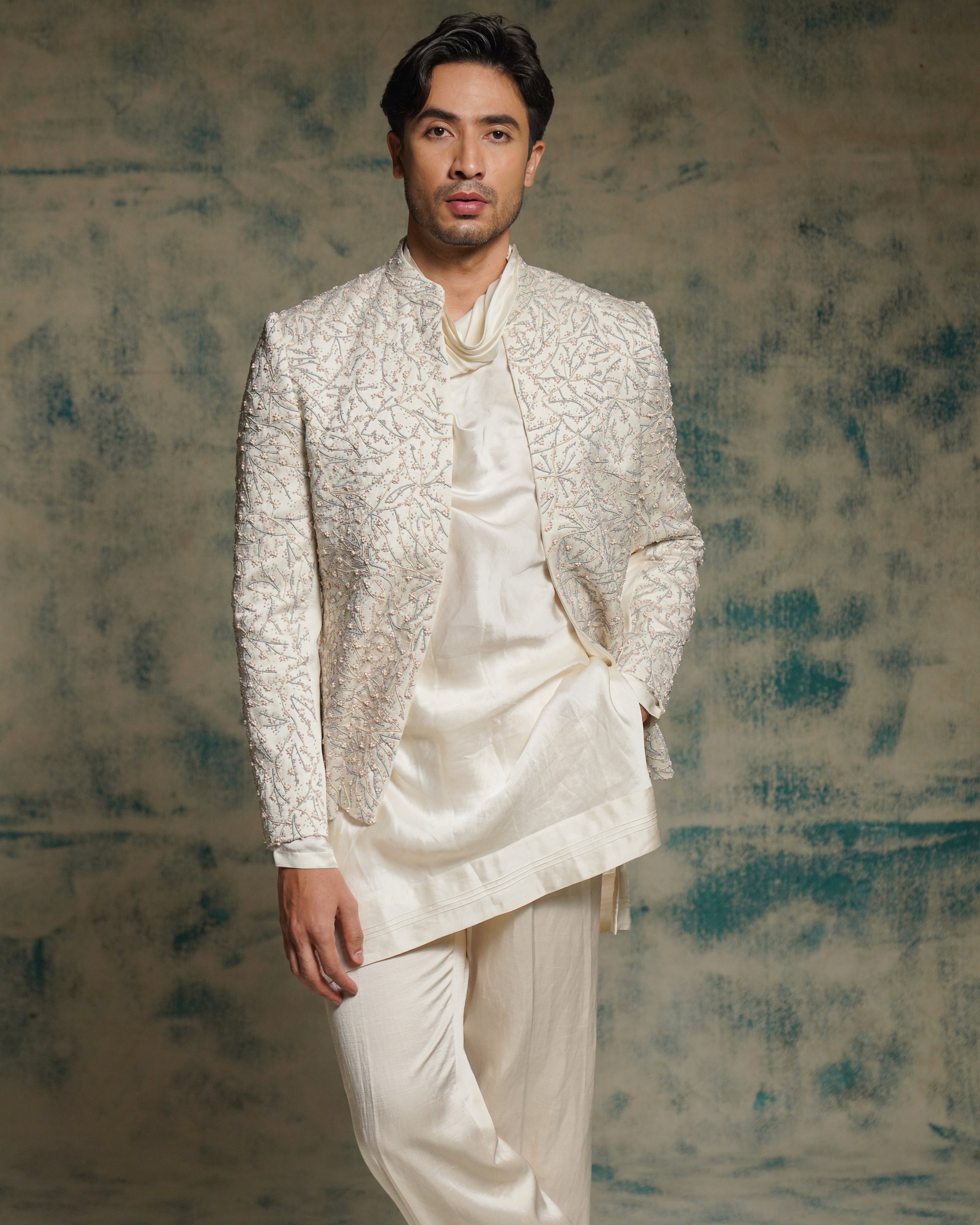 Honeyed Ivory Pearl Short Jacket Set