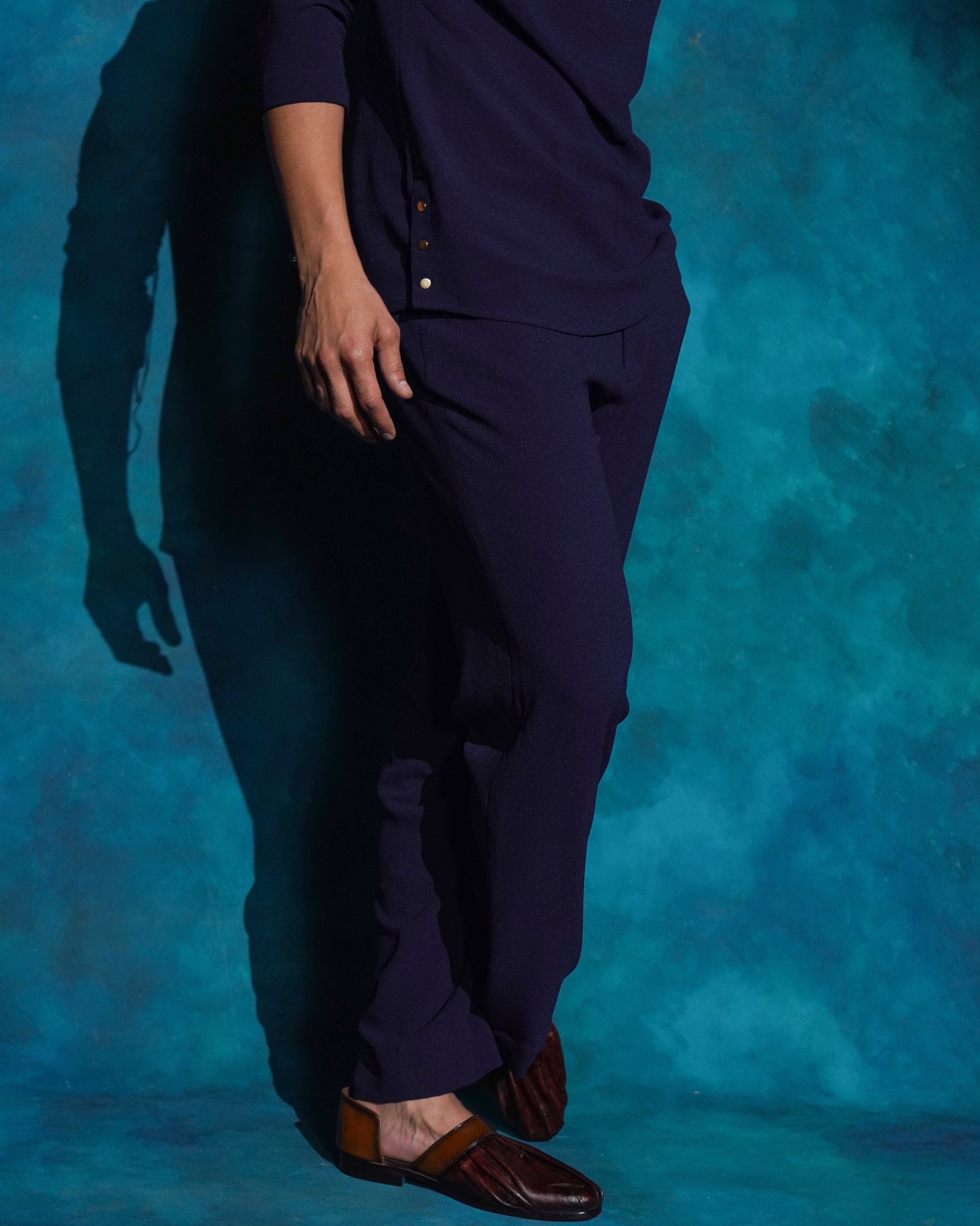 Midnight Blue Hand Embroidered Blue Sequened Short Jacket Set